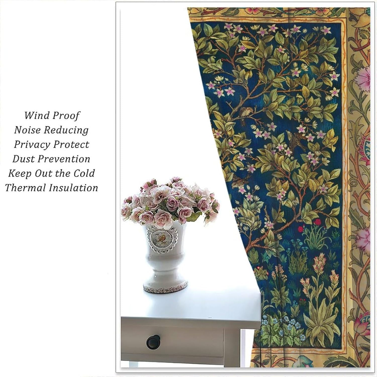 William Morris Botanical Windows Curtains,Tree of Life Original Design Floral Patterns Vintage Floral Patterns Curtains for Living Room Bedroom 42x63in Blackout