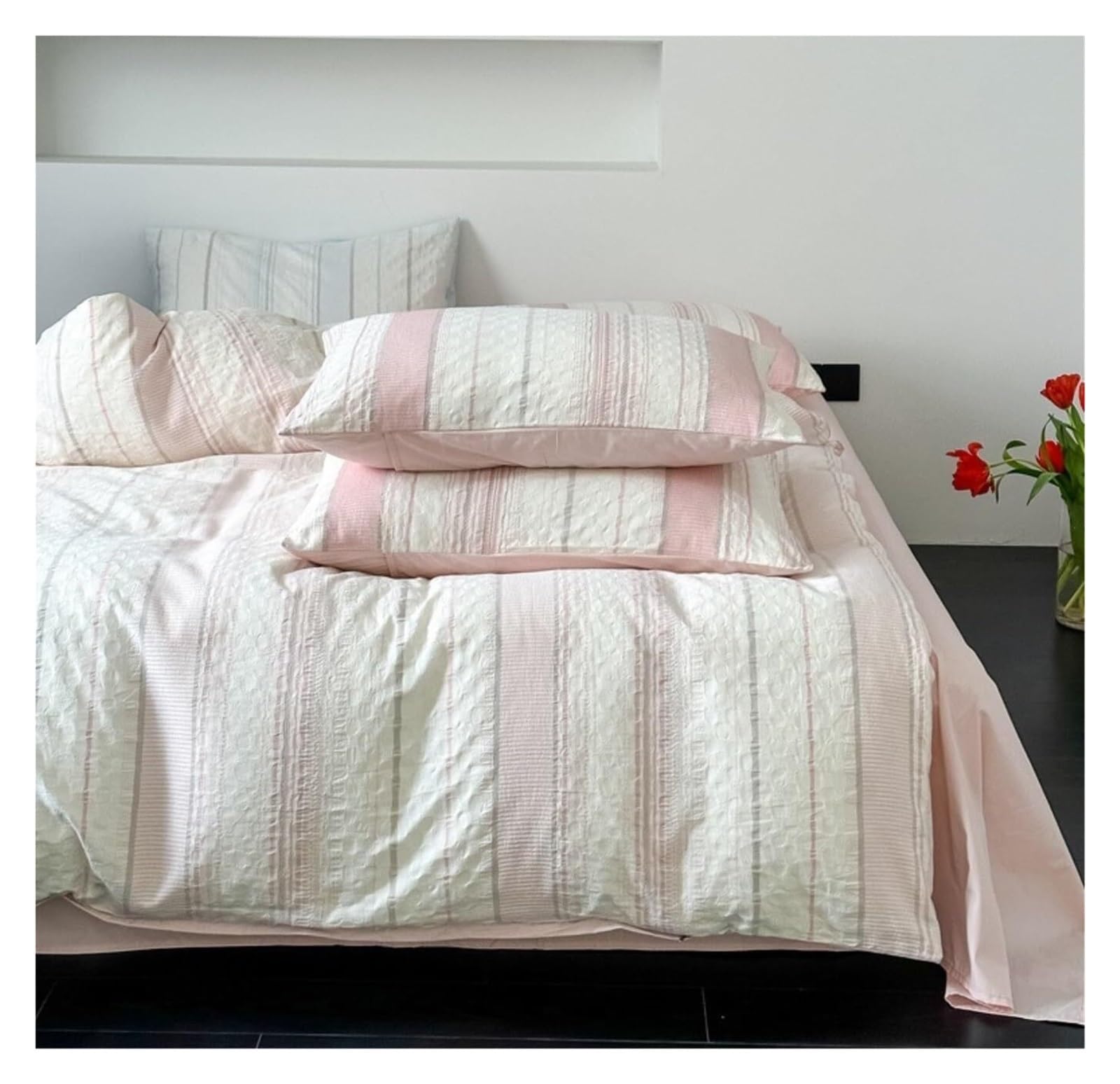 Lenzuola Moderno Set Lenzuola in Cotone Set Lenzuola in Cotone 4 Pezzi Set Lenzuola Semplici Jacquard Set Lenzuola Morbide E Moderne Set Lenzuola(Pink,2m)