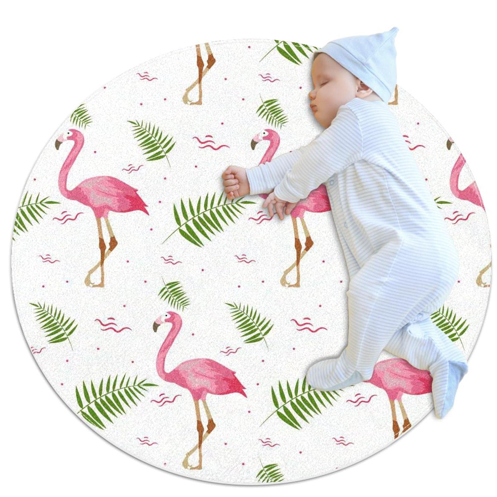 Alfombra redonda infantil JDEZ con estampado de hojas tropicales 80x80cm para juegos de bebés