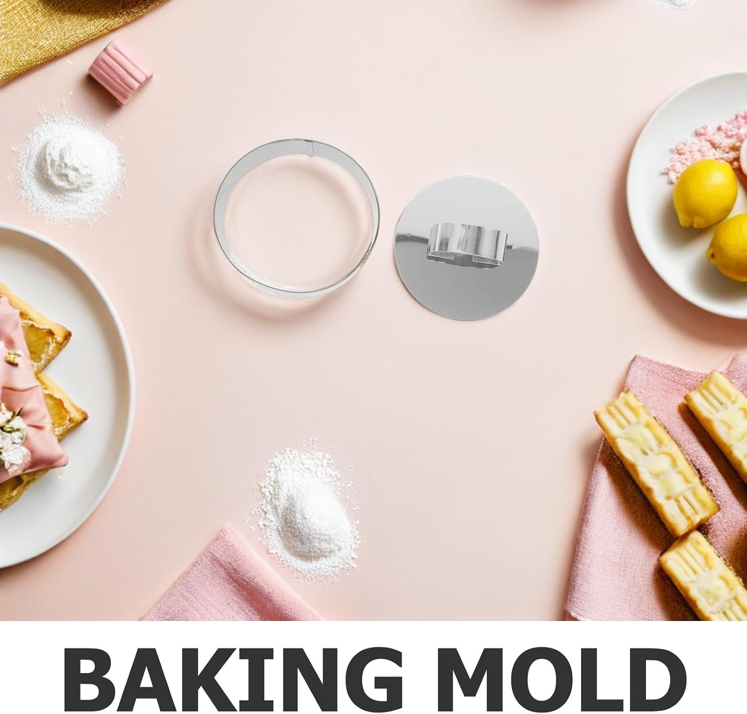 1 Set Cake Ring Molds: Stainless Steel 3” Cooking Crumpet Rings with Pusher - Food Form Tart Mold for Pancake, Salad, Mousse - Baking Accessories