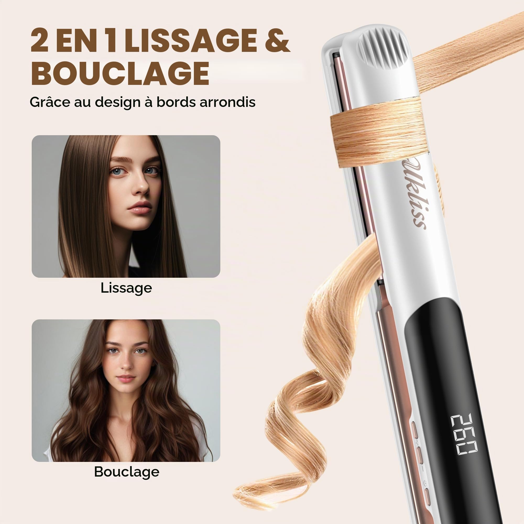 UKLISS Lisseur Cheveux 2 en 1, Fer à Lisser Céramique & Ionique