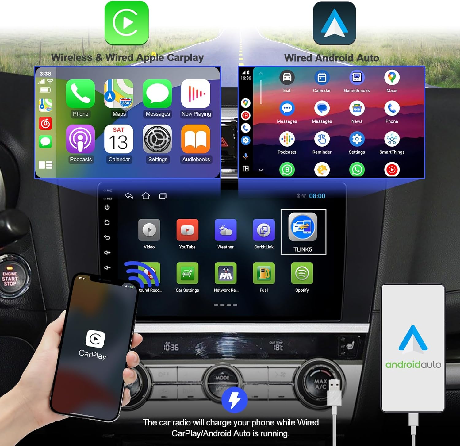 2+32G Android 12 Double Din Car Stereo for Subaru Outback Legacy 2015-2018 with 9 Inch Touchscreen Radio Built-in Wireless Carplay/Android Auto/GPS/Bluetooth/FM/AUX-in/SWC/Backup Camera