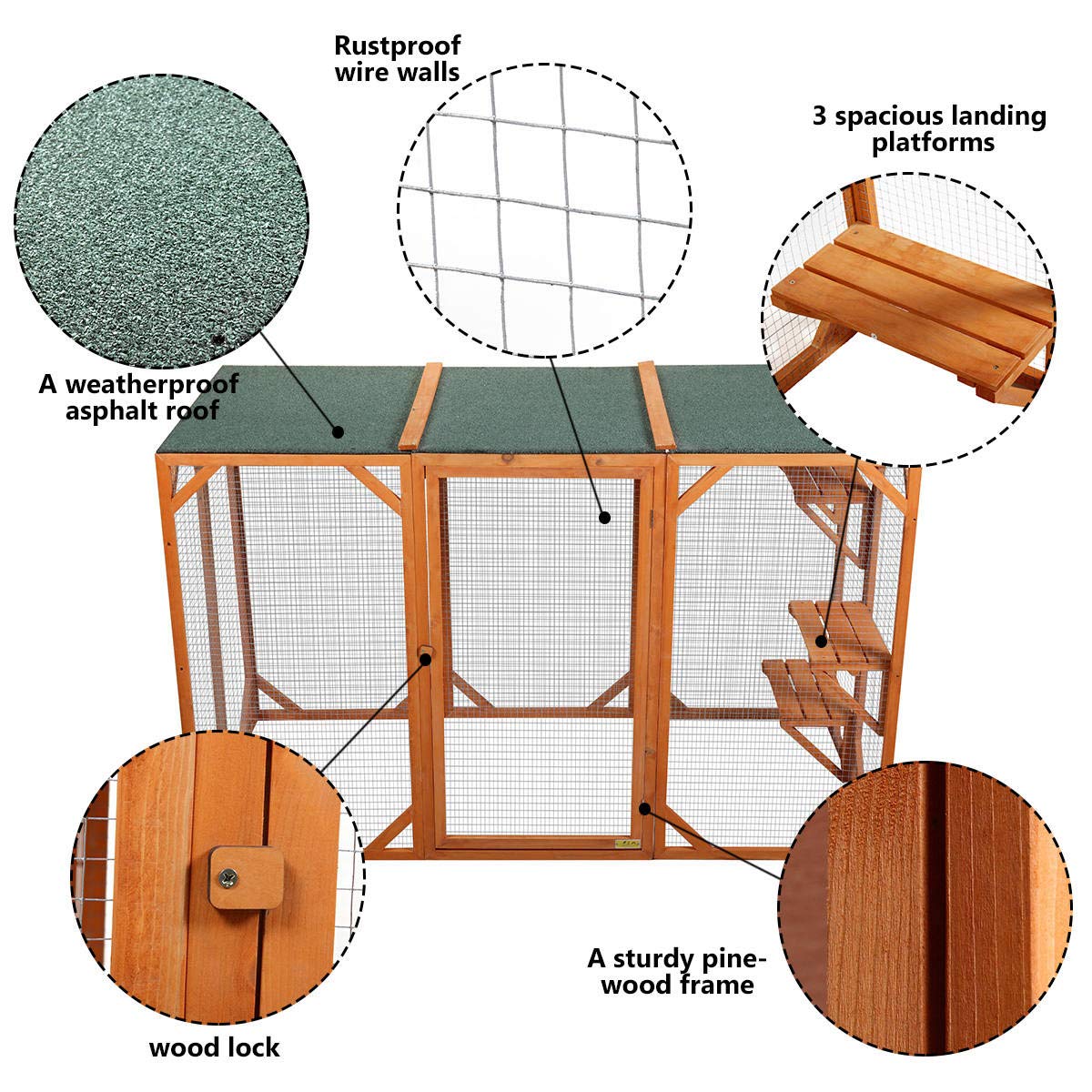 BWM.Co 71.5”L Large Rustic Wooden Outdoor Cat Pet Enclosure Cage Catio