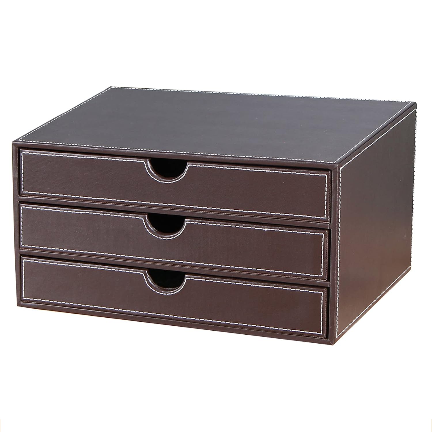 PU Leather Desk Organizer with 3 DrawersMultiFunctional