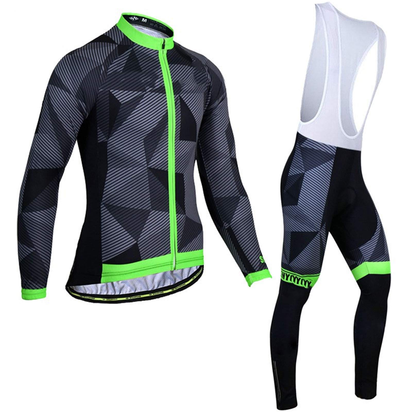 Męski strój rowerowy z długim rękawem odzież sportowa wiatroszczelna odzież rowerowa zestaw z termoaktywną koszulką polarową + wyściełane spodnie 3D (2, S)