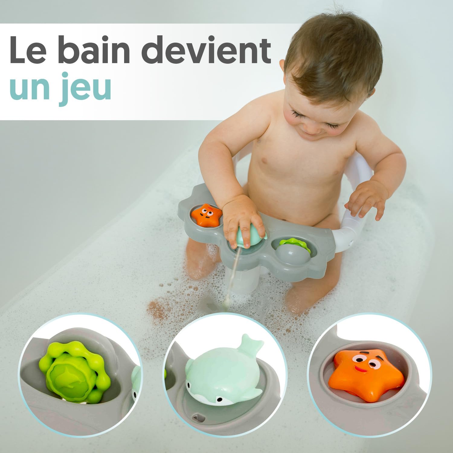 Transat Bebe Siège De Bain Pour Bébé Interbaby - Avec Ventouses Antidérapantes, Panneau D'Activités, Pour Bébés Dès 5 Mois (Gris, 26x30x38 Cm