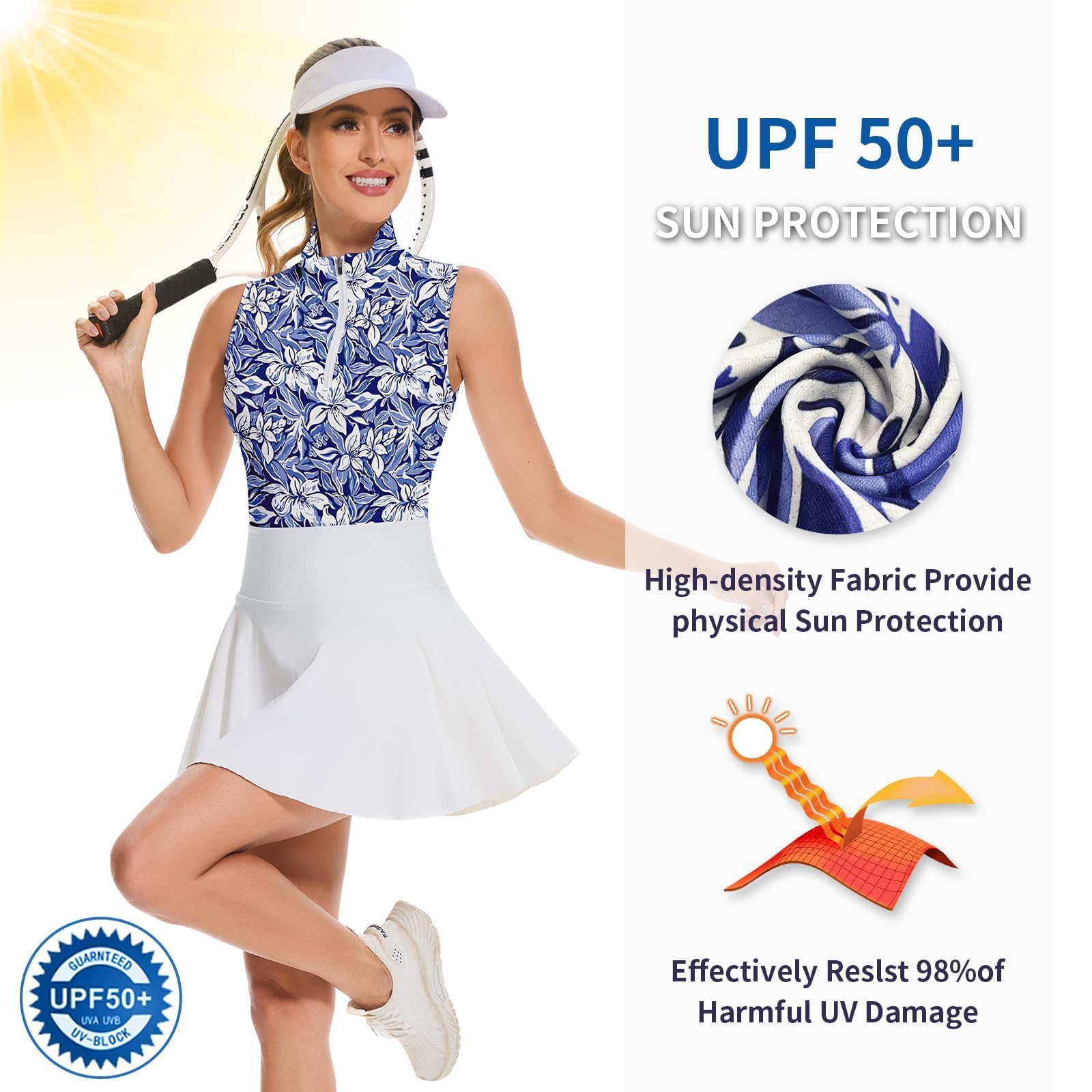 Soneven Polo deportivo para mujer, transpirable, sin mangas, camiseta de golf, camiseta funcional, polo con cremallera 1/4, verano, tenis al aire libre