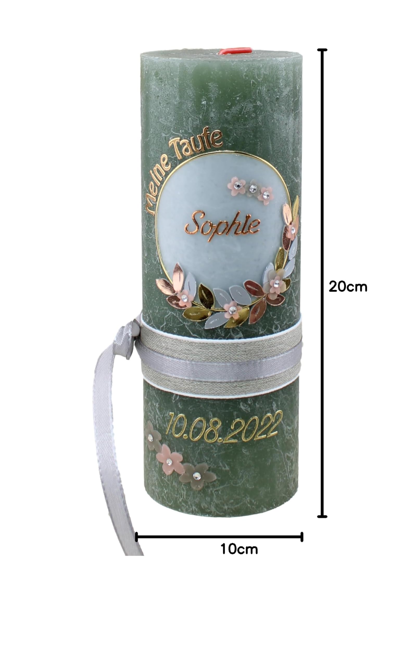 Taufkerze Rustik SOPHIE Junge oder Mädchen mit Name und Datum, individuell und handverziert 1634
