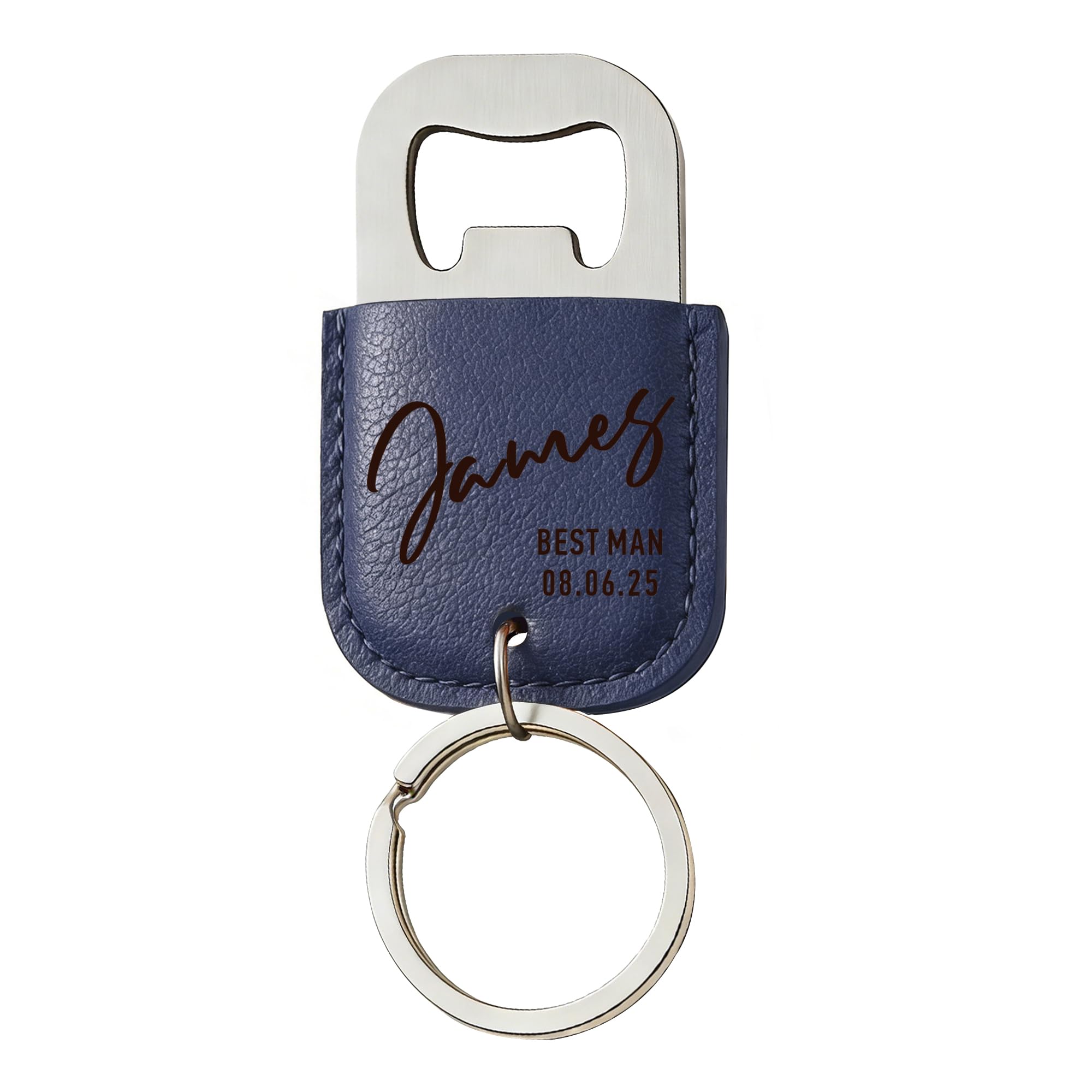 EDSG Personalised Bottle Opener Keyring, Stainless Steel & Leather Bottle Opener, Birthday Christmas Valentines Gifts for Him Husband Boyfriend, Wedding Best Man Groomsmen Gift (Dark Blue, Design 2)