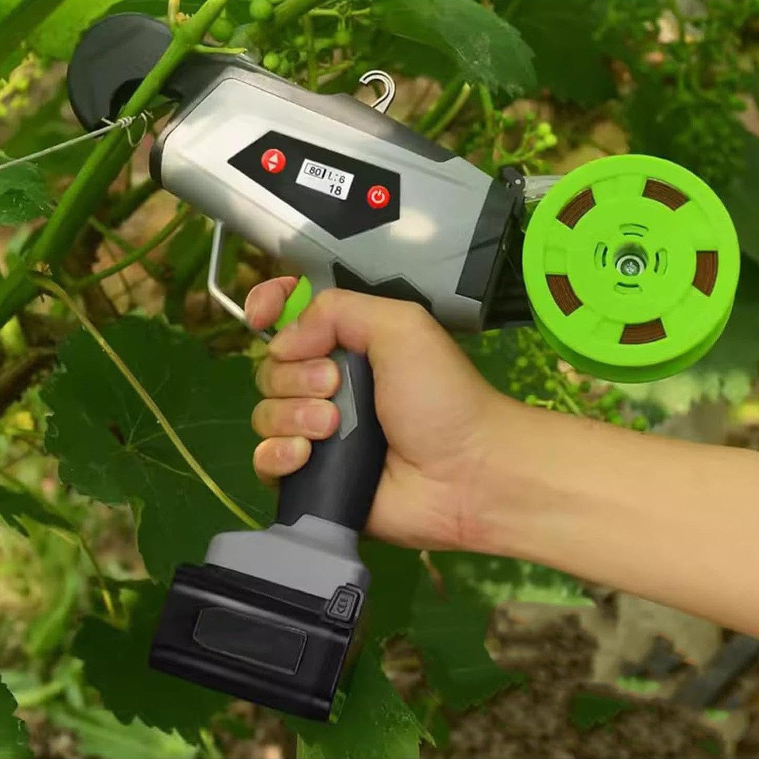 Legatrice elettrica per piante, con schermo digitale, senza fili, per legatura di vigneti da giardino, con 3-8 ingranaggi di tenuta regolabile, diametro di 25 mm, per verdure