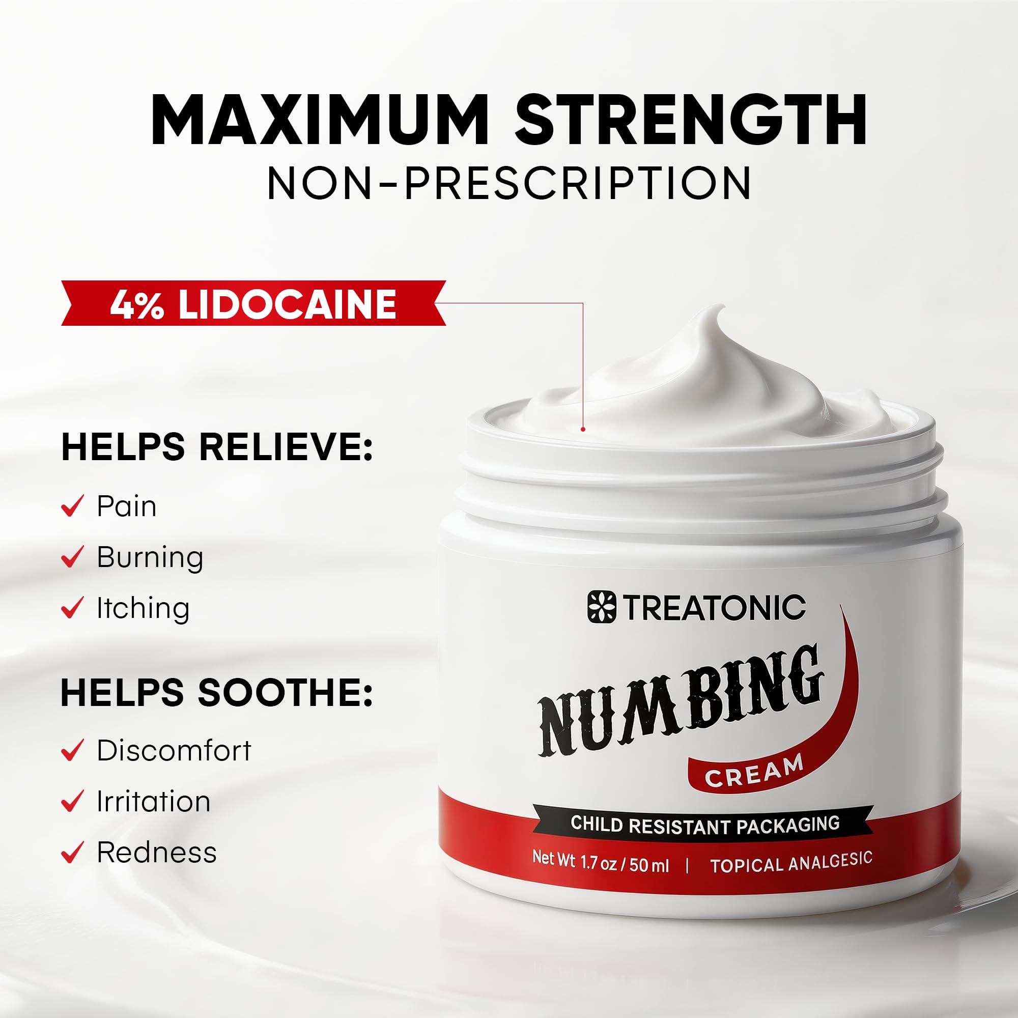 Treatonic Numbing Cream: Extra Strength Numbing Cream for Discomfort, Burning, Itching, & After Sun - Maximum Strength Topical Anesthetic with Menthol & Emu Oil for Toes Feet Hands Legs Arms – 1.7oz — Amazon image 3