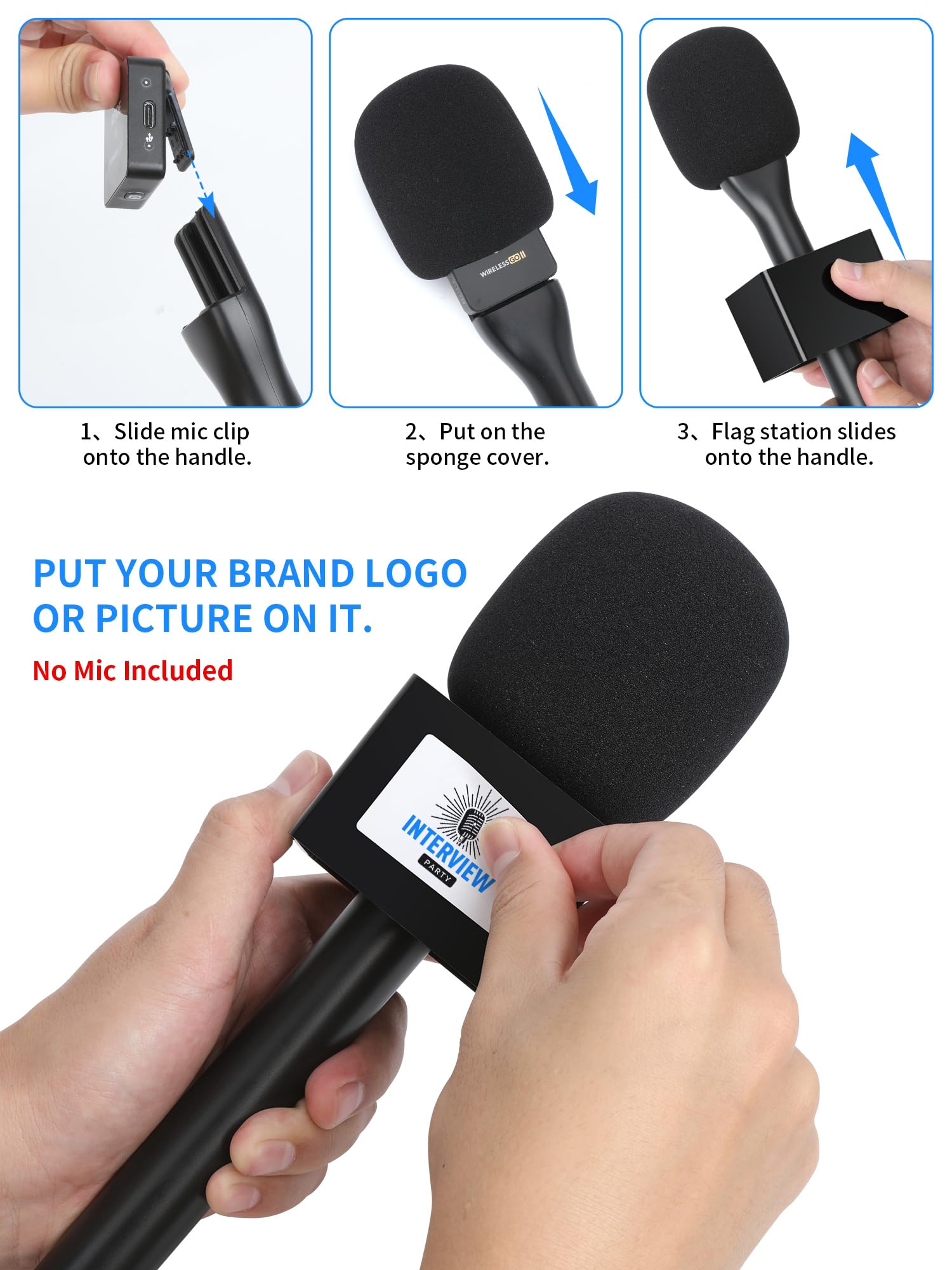YOUSHARES Poignée Micro DJI - Interview Adaptateur de Micro Main sans Fil, Support Micro Cravate pour DJI Mic 2, Rode Wireless GO II, Wireless Me/Pro avec Bonnette Micro, Handle Mic pour Interview