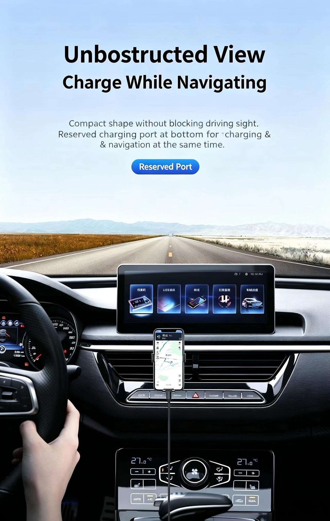 Supporto per telefono da auto a gravità per bocchetta dell'aria, rotazione