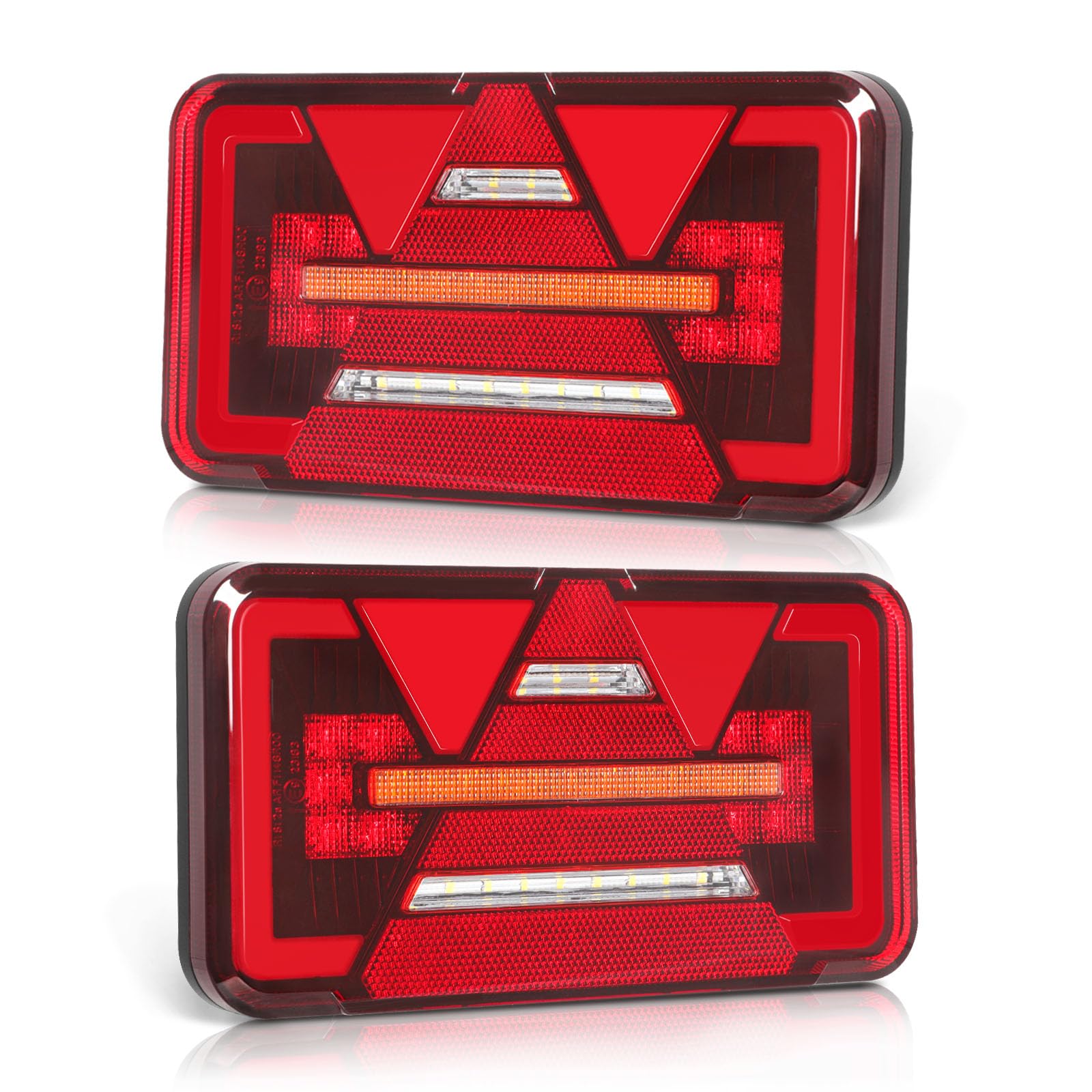 Pilotos Traseros Remolque, 12V/24V Iluminación del Remolque, 6 funciones, Montaje de Tornillos, pilotos led remolque homologados para Camión, Remolque, Caravan E9