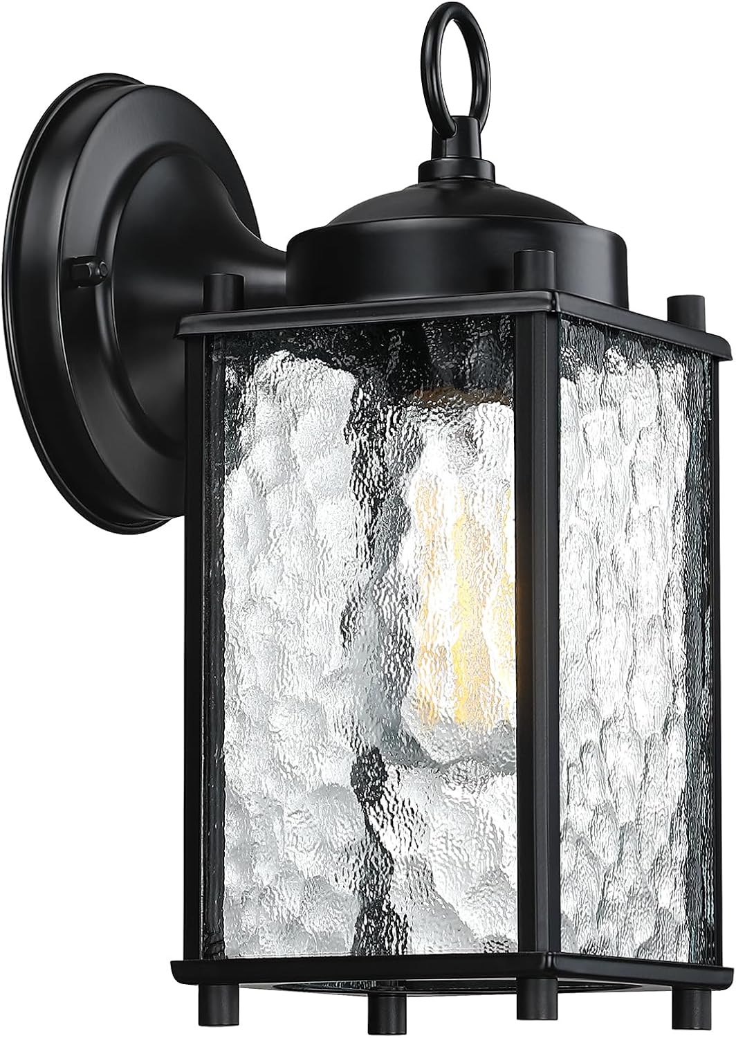 Outdoor Wall Light Fixture, Exterior Lighting Fixture Wall Mount, Black Outdoor Porch Light with Hammered Glass, Outside Lights for House, Waterproof Anti-Rust for Garage, Front Door