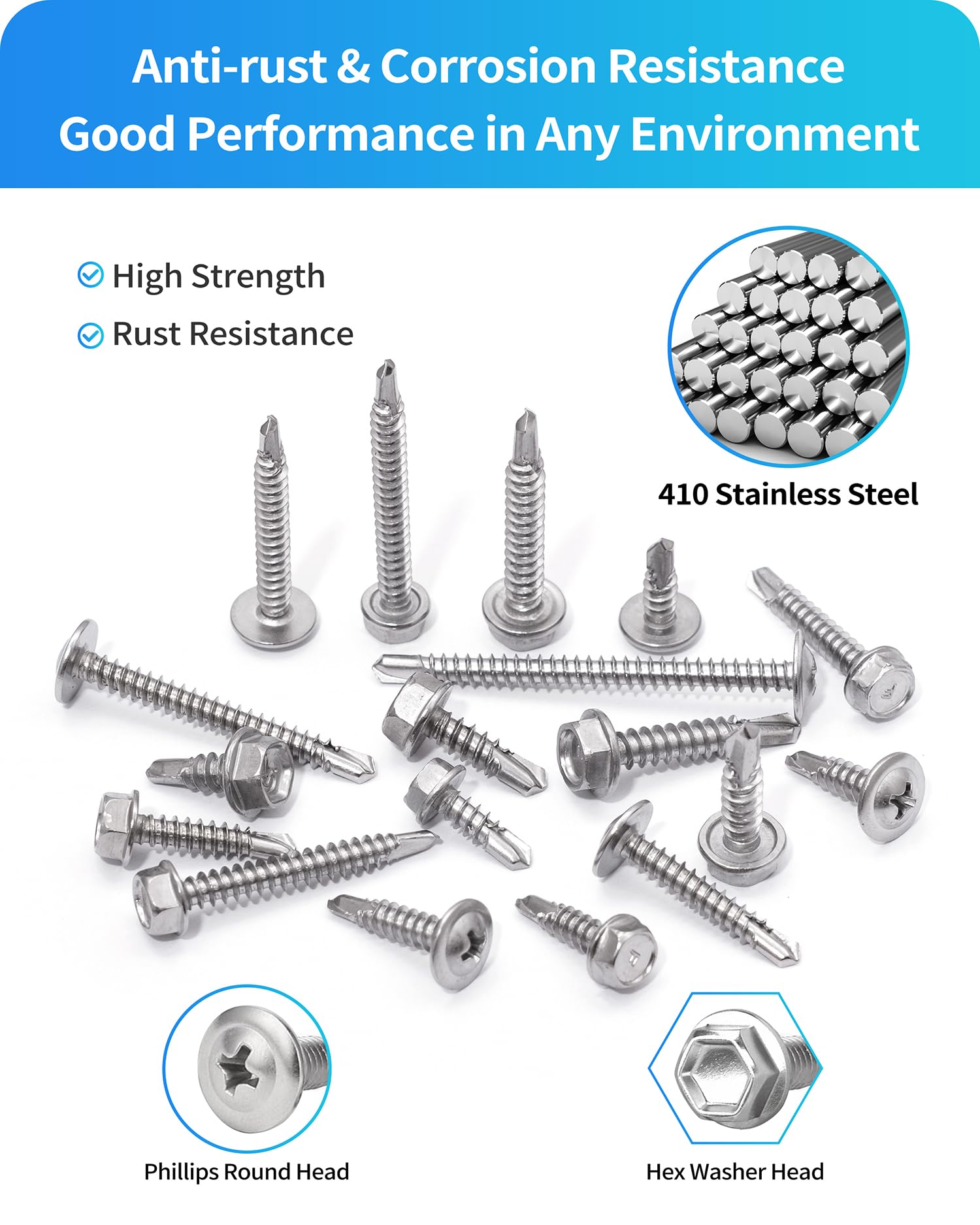 425 PCS Self Drilling Screws Assortment - #8 & #10 Stainless Steel Sheet Metal Screws, 1/2" To 2" Lengths