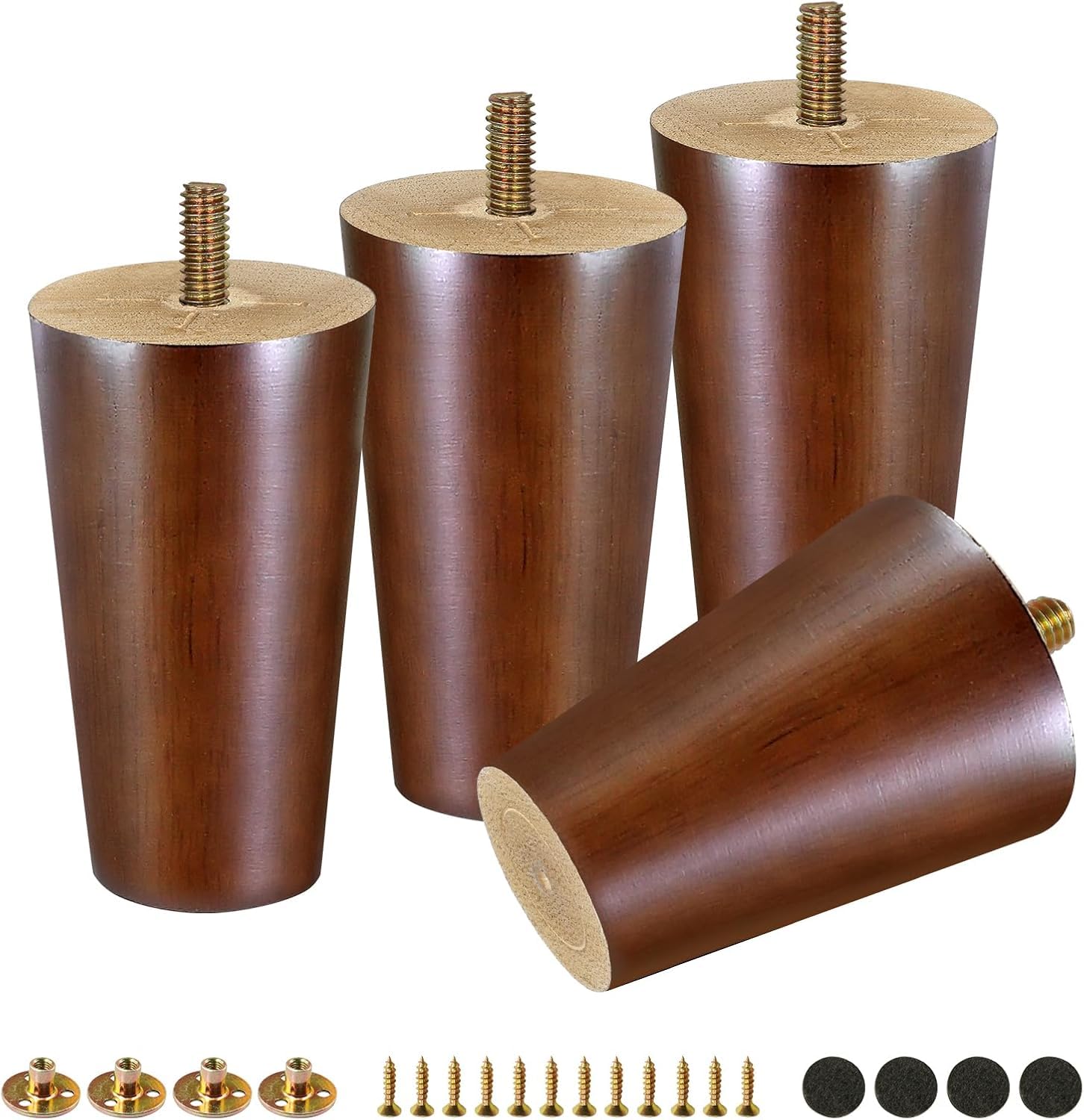 Qodiacl Pack of 4 Wooden Furniture Feet, 12 cm, Wooden Feet for Furniture, Oak Wood Cabinet Feet, Sofa Feet, Furniture Legs, Round Wooden Legs for Coffee Table, Bed, Chest of Drawers Chair, Couch