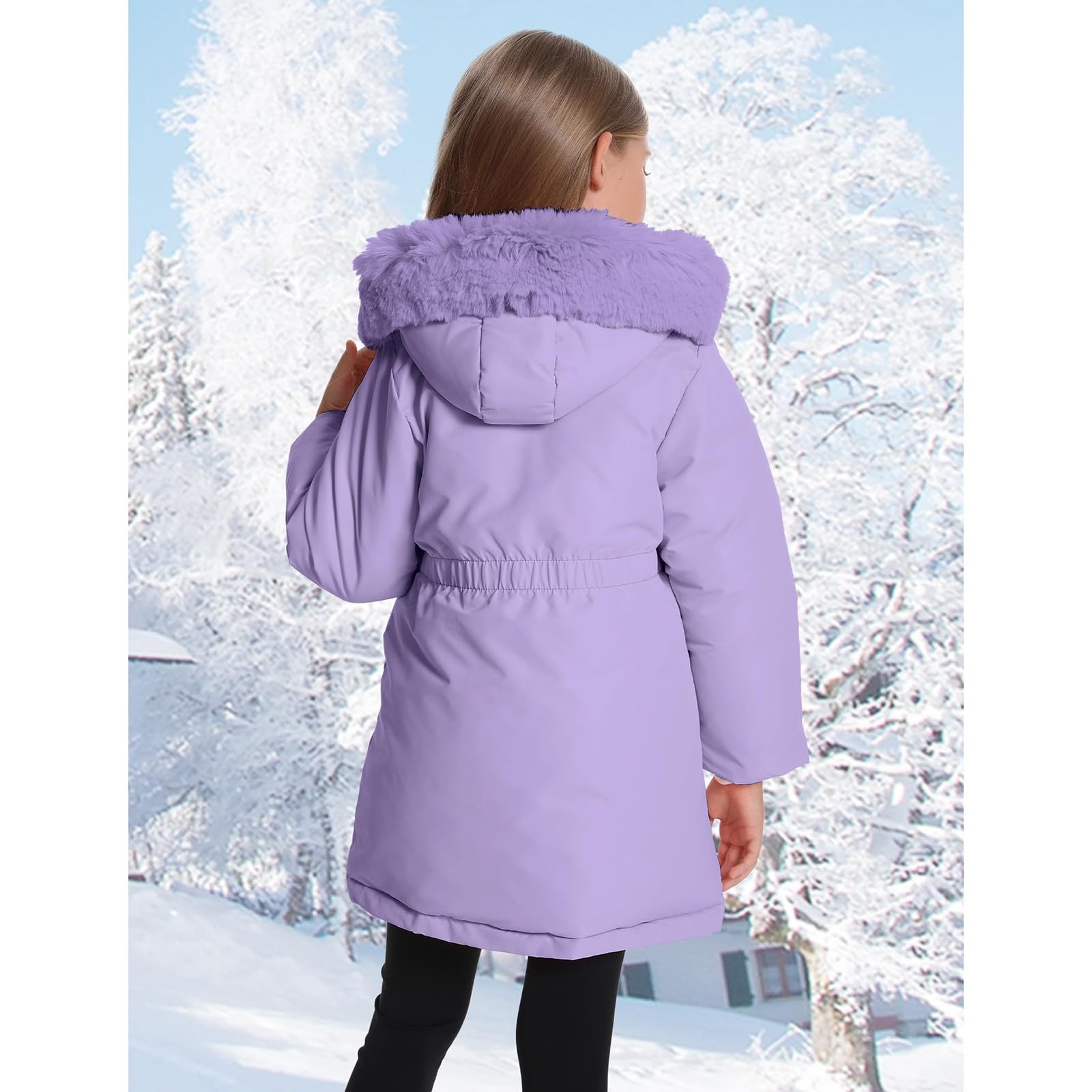 Abrigo de invierno con capucha para niñas, abrigo de plumón de piel sintética para niños, cálido abrigo acolchado grueso para exteriores, abrigos suaves para la escuela