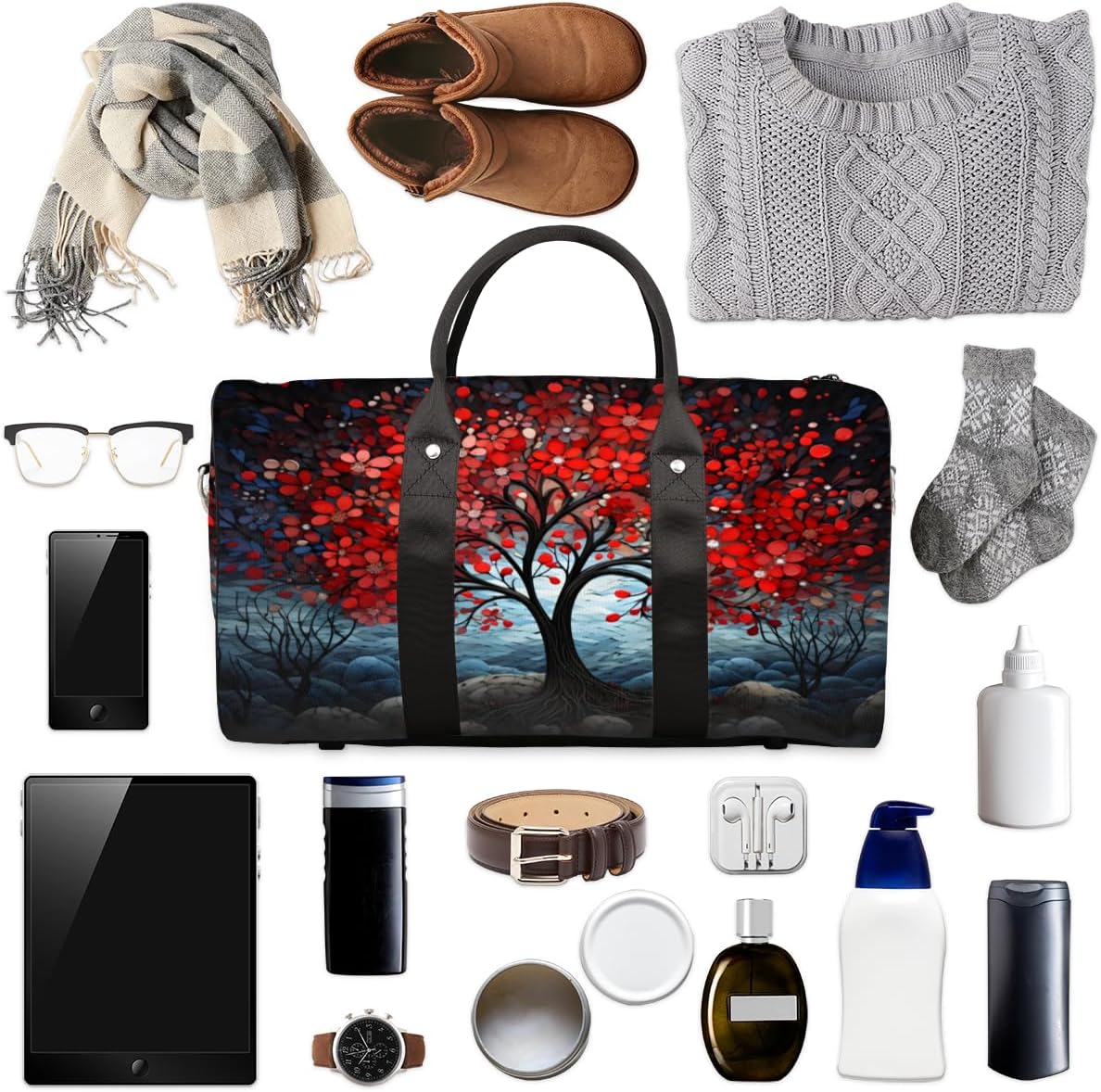 Abstract Tree Beautiful Travel Duffel Bag for Women Men Large Capacity Overnight Weekender Bags for Lightweight Waterproof Sport Gym Bag for Workout Yoga Swim