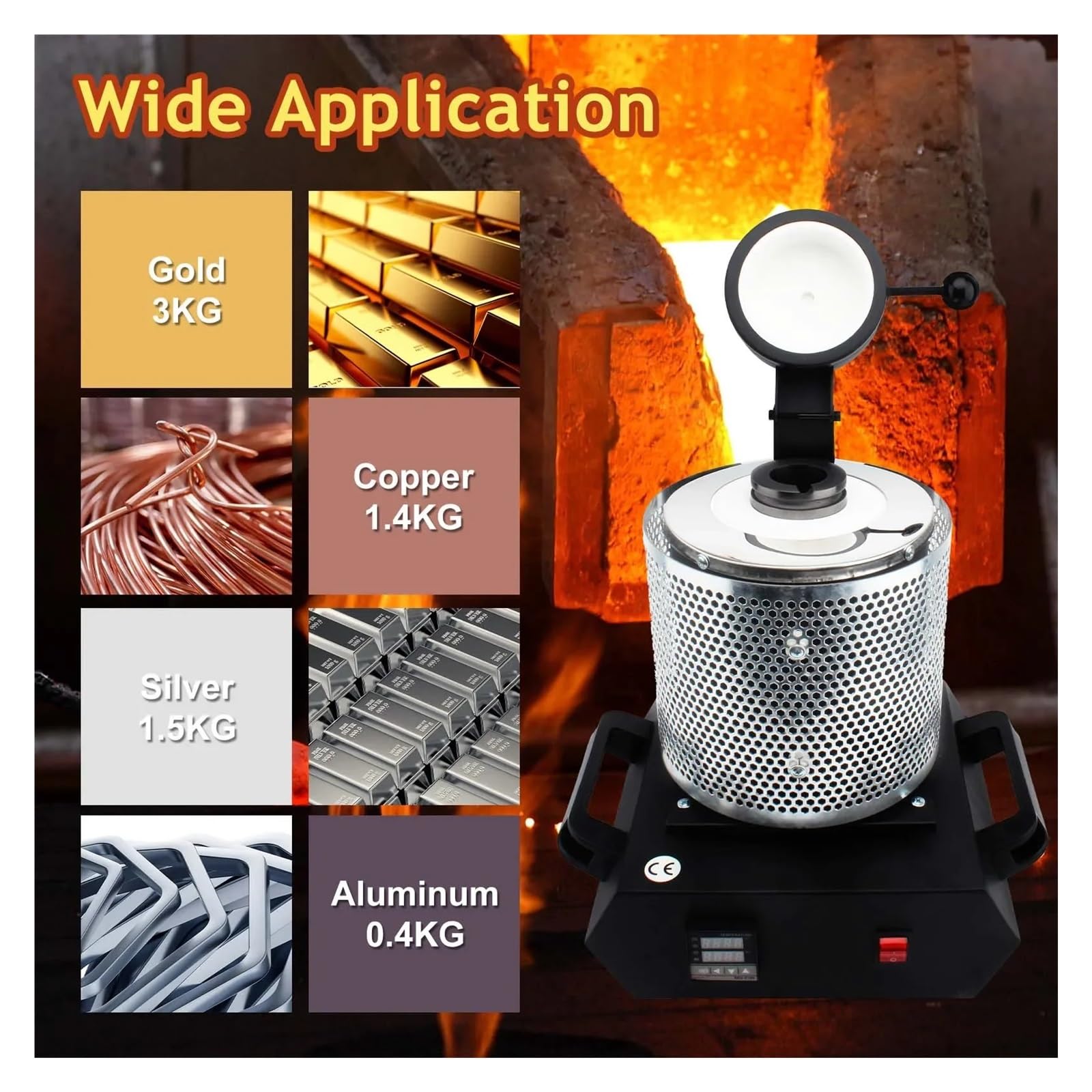 3KG Digital Gold Schmelzofen Maschine Heizleistung 2100W Raffination Edelmetall Silber Schmuck Casting Werkzeug Vielfältige Einsatzmöglichkeiten(Red)
