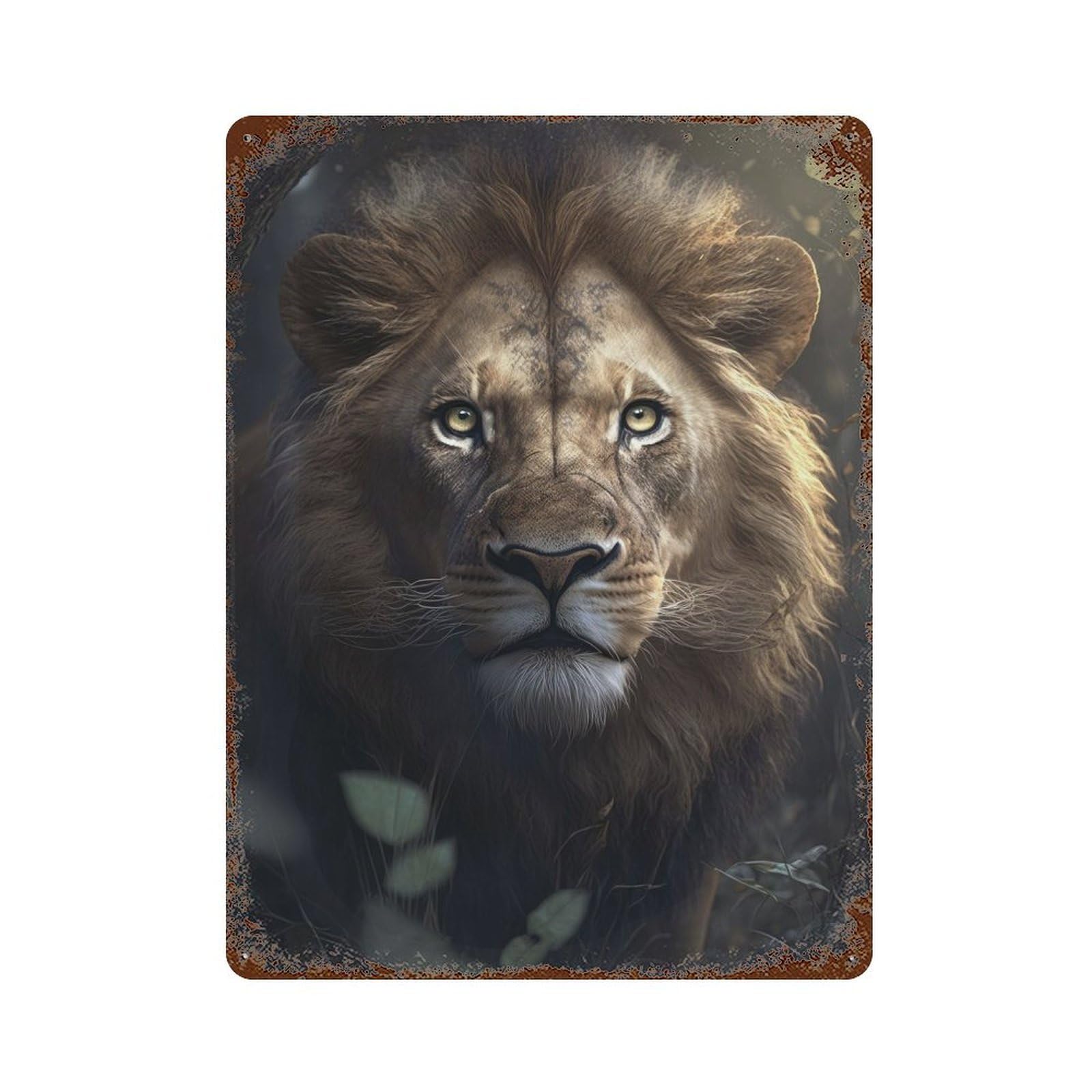 Lion In The Forest Vintage Rust Metal Sign 15.7"x11.8", Shabby Chic Decor for Garage, Pub Or Kitchen