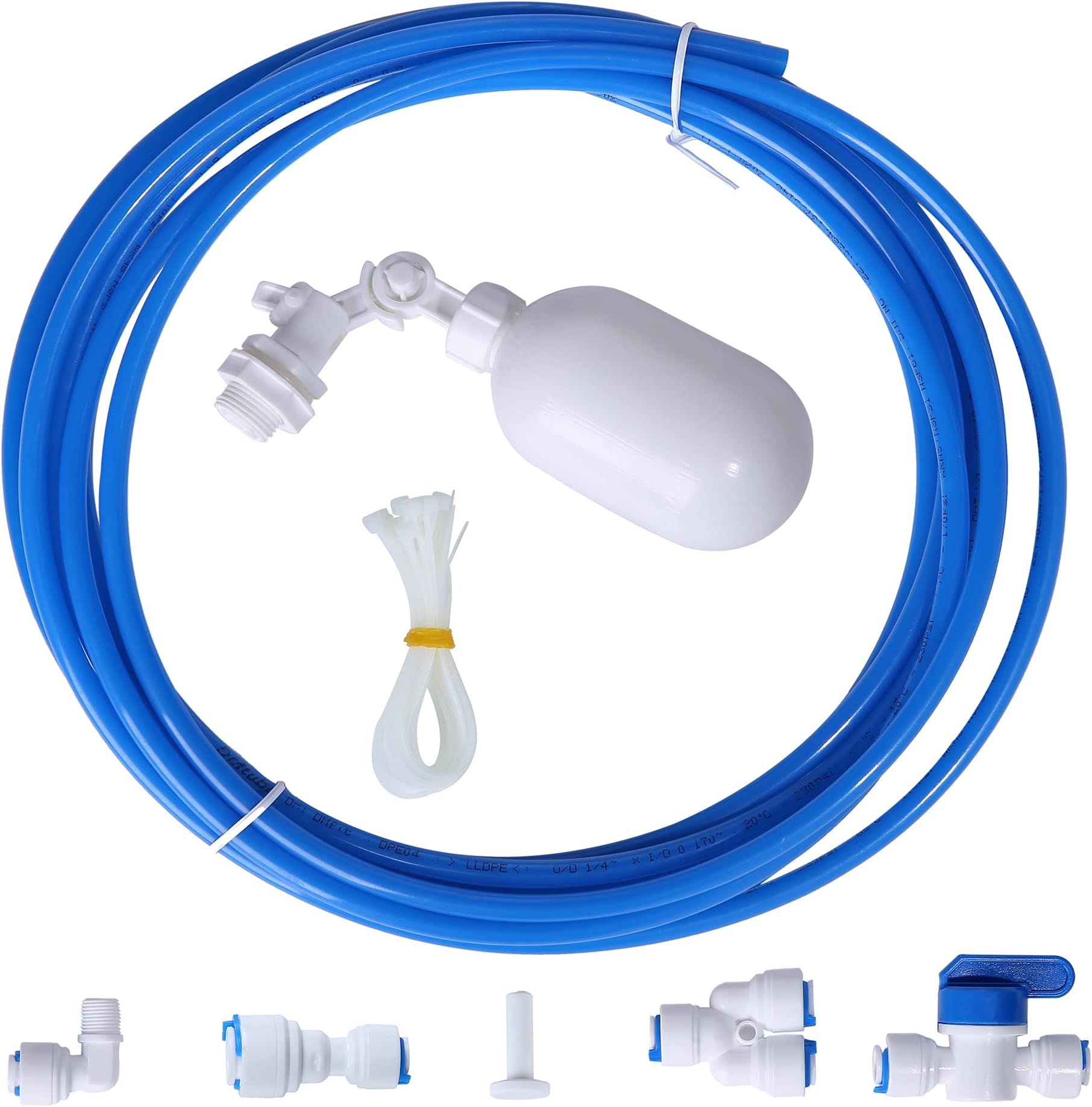 JBT 1/4 inch Tube Float Valve Kit for RO Water Reverse Osmosis System ( ball valve + 6 connectors + 15 feet Blue Hose Tube )