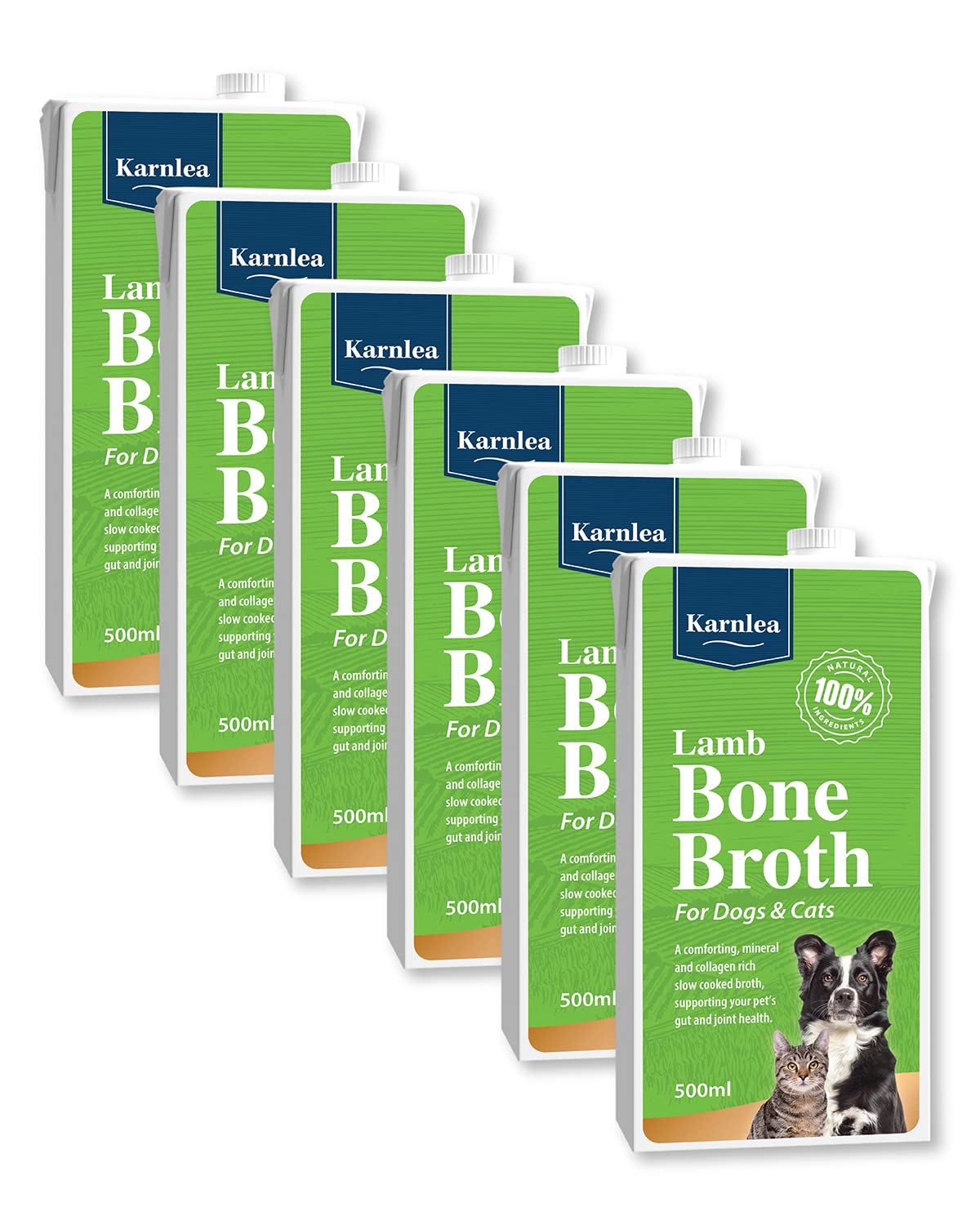 Karnlea Pets Lamb Bone Broth - 6x 500ml | 100% Real & Natural Liquid Bone Broth for Cats & Dogs | Nutritious, High in Collagen & Protein for Healthy Joints, Gut, Digestion, Skin & Sickness Recovery