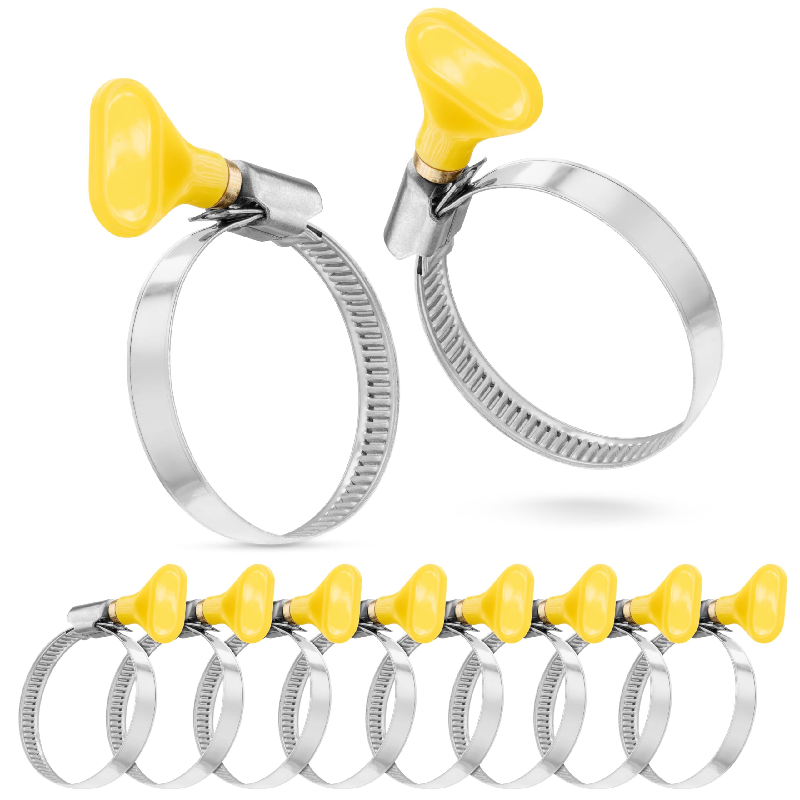 Poppstar 10x Hose Clamps with Wing Nut Stainless Steel, Clamping Range 35-50 mm, W2 Quality, Yellow, 10x (35-50mm)