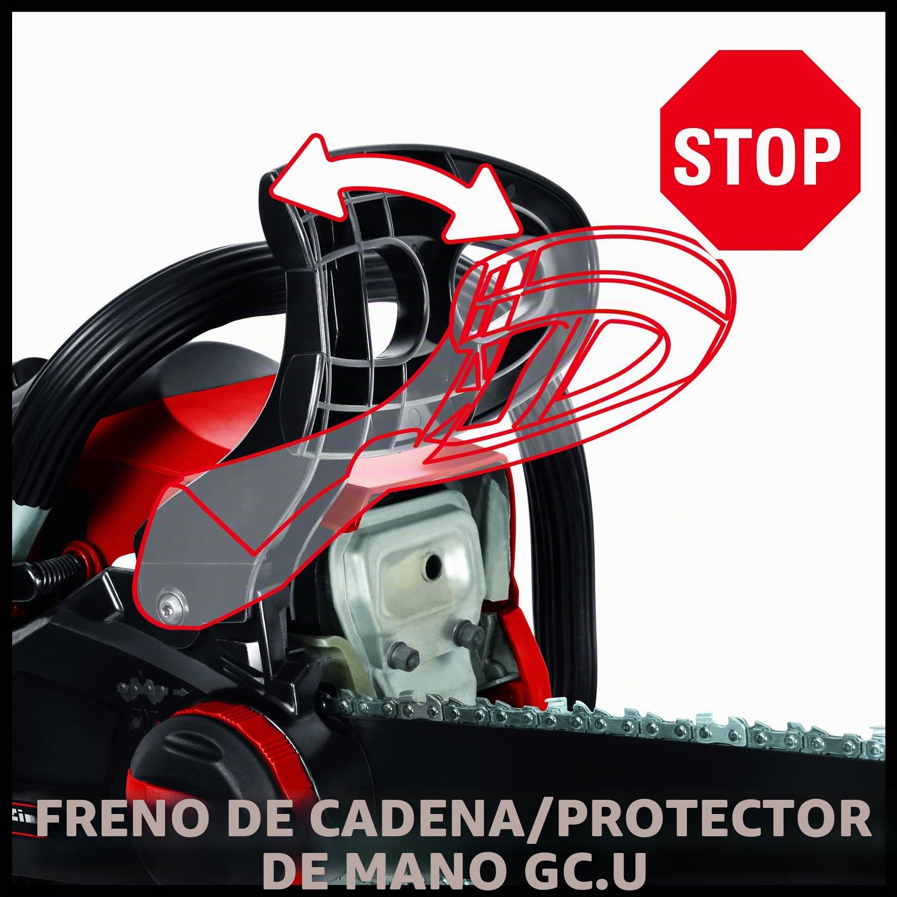 Einhell Motosierra a gasolina, Motor de 2 tiempos, refrigerado por aire, potencia 1.4 kW, gasolina 260 L, aceite 210 ml, espada 350 mm, 11000 RPM, Incluye funda de transporte, Color Rojo Y Negro