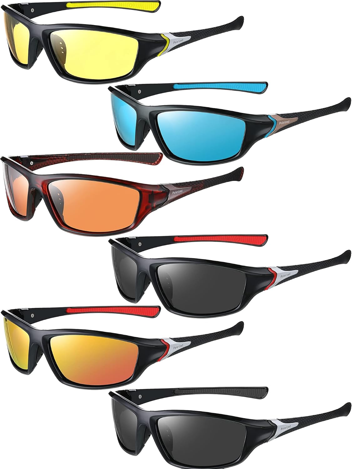 Frienda Paquete de 6 lentes de sol deportivos polarizados para hombre multipack de ajuste sobre gafas de sol deportivas para hombre