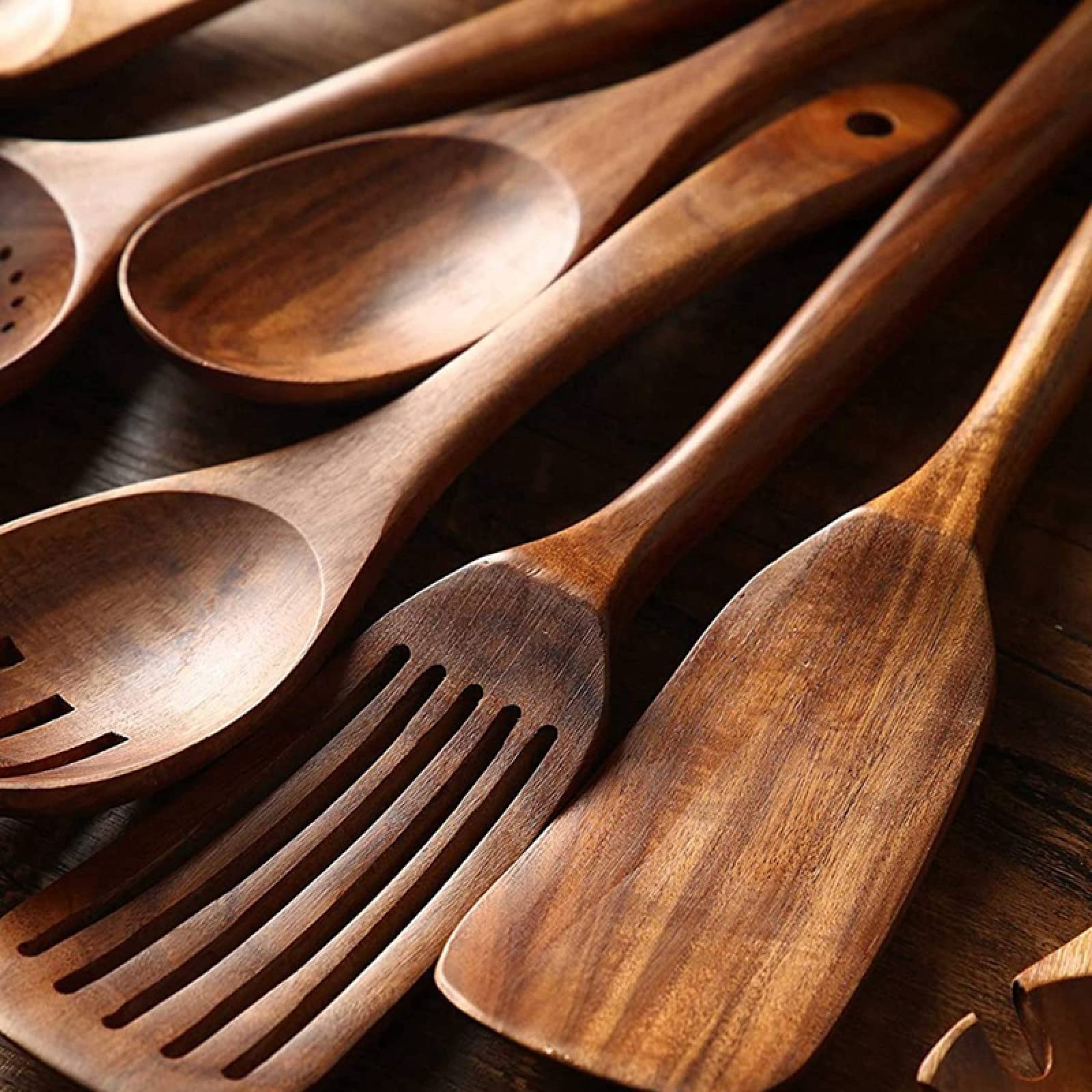Spatole e cucchiai da cucina, Set di cucchiai Set di utensili da cucina Set di utensili da cucina in legno Cucchiai da cucina Spatola da cucina in legno di teak naturale