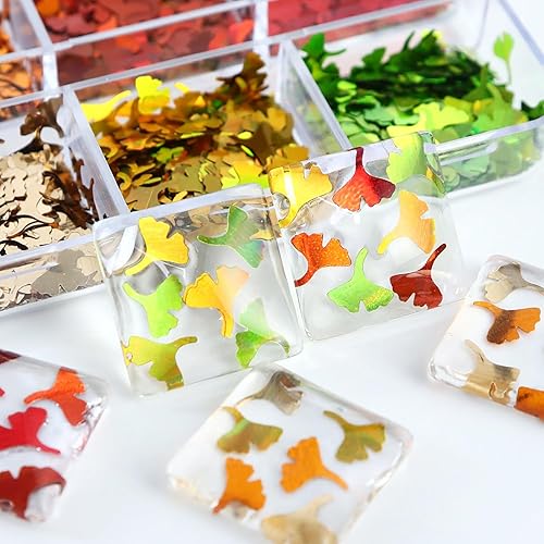 Miniatura 72 de 12 Colors Fall Nail Art Stickers Maple Leaf Nail Glitter Sequins 3D Nail Art Accessories Autumn Leaf Shape Flakes Holographic Gold Red Yelloween