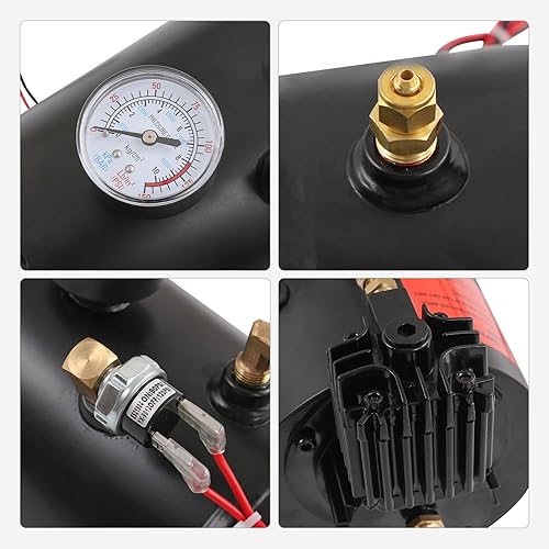 Miniatura 6 de Bomba de tanque de compresor de aire DC 12V MAX 150PSI con tanque de 3 litros, bomba de compresor de aire portátil de 0.8 galones para tren, camión,
