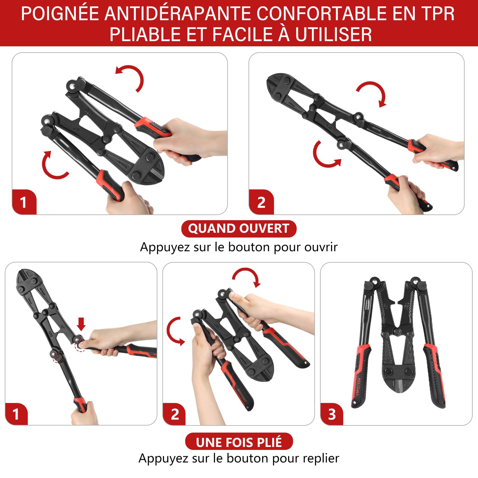 MAXPOWER Coupe-boulons 450mm Capacité de Coupe 6mm- Coupe Boulon une ouverture maximale de 18 mm pour Chaînes, Rivets et Plus Encore - 14 Pouces