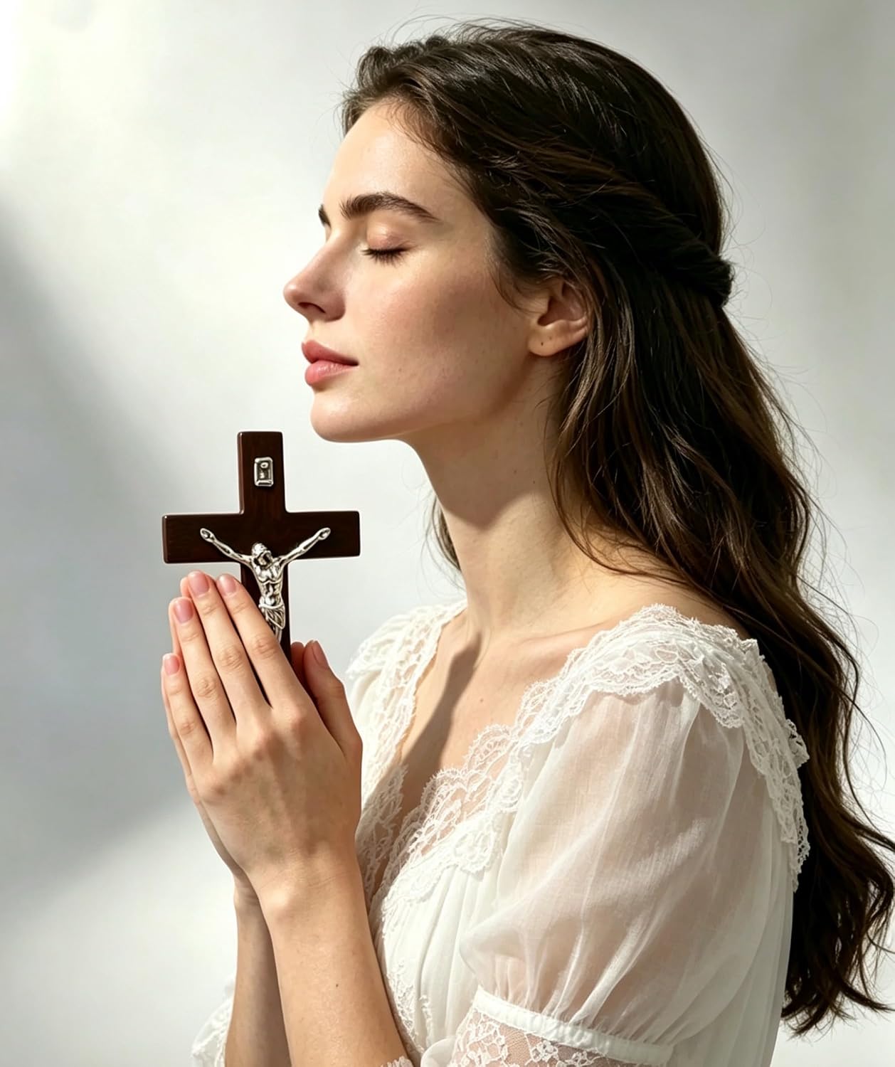 Christian Wooden Cross for Tabletop Display, 7.2 Inch Premium Small Handheld Prayer Cross with Stable Base, Spiritual Religious Gift for Christmas Baptism Altar Church Home Room Decor