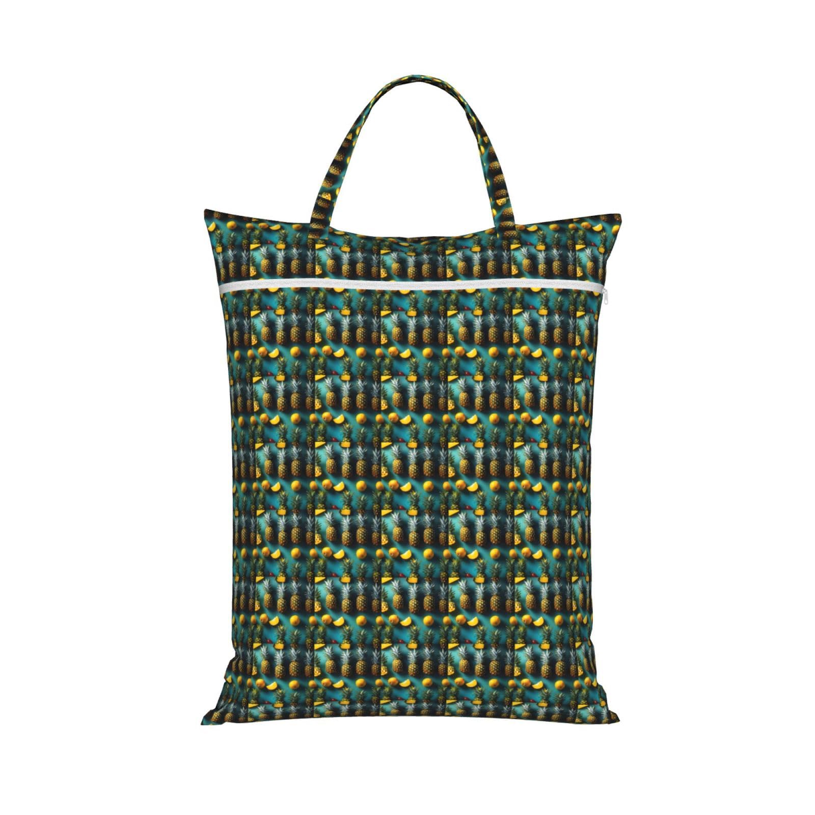 Tropical Fruit Pineapple Print Travel Laundry Bag Foldable Lightweight Camping Beach Dorm Weekend Getaways