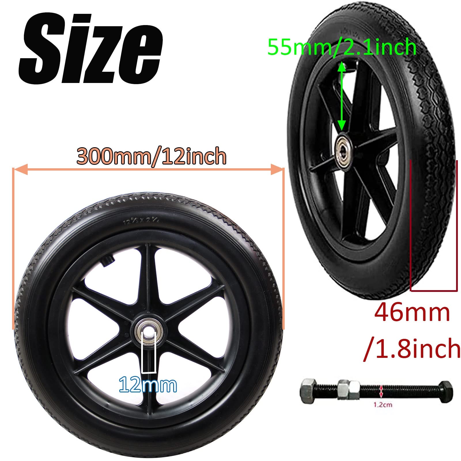 Części zamienne do tylnych kół wózka inwalidzkiego, opony pełne, z łożyskiem, oś montażowa 1/2", tylne koło wózka inwalidzkiego, koła zamienne do chodzików inwalidzkich/kolor szary/30 cm-12 cali