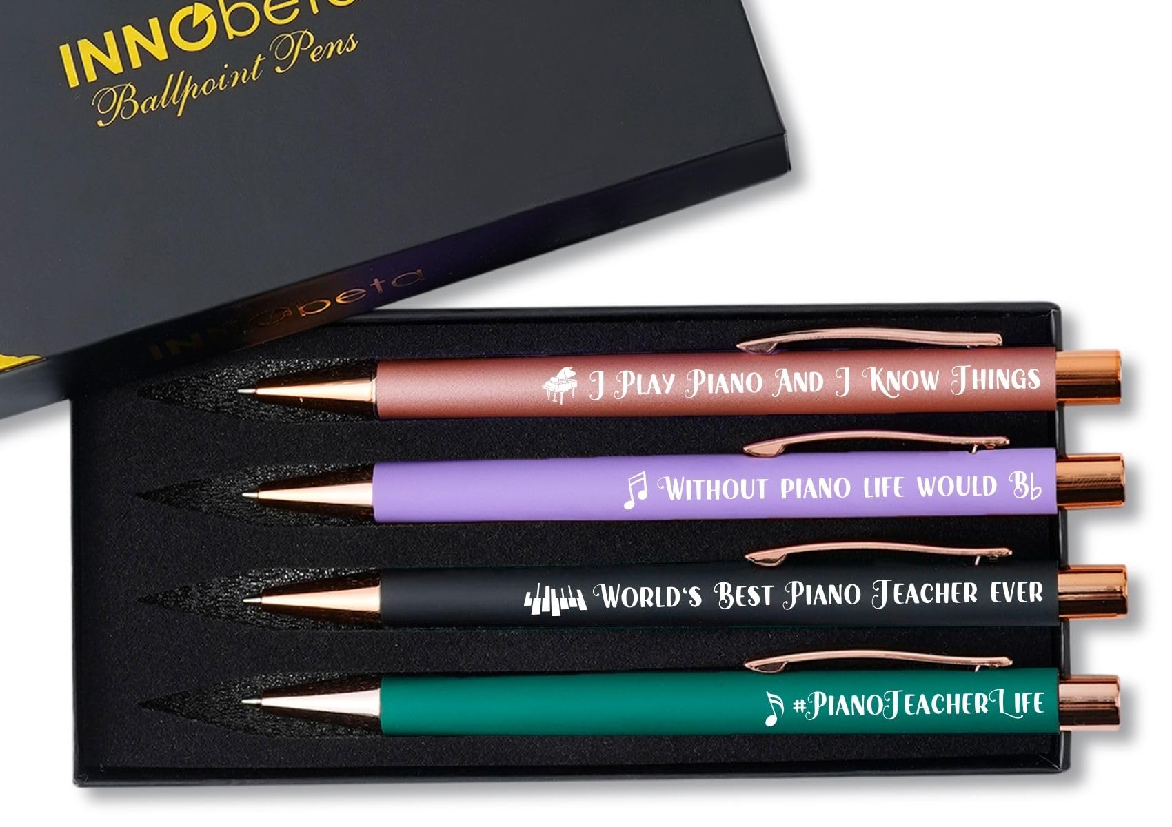 InnoBeta Music Teacher Gifts for Women, Ballpoint Pen Set of 4, Funny Gifts in Teacher Appreciation Day, Birthday, Christmas - Piano