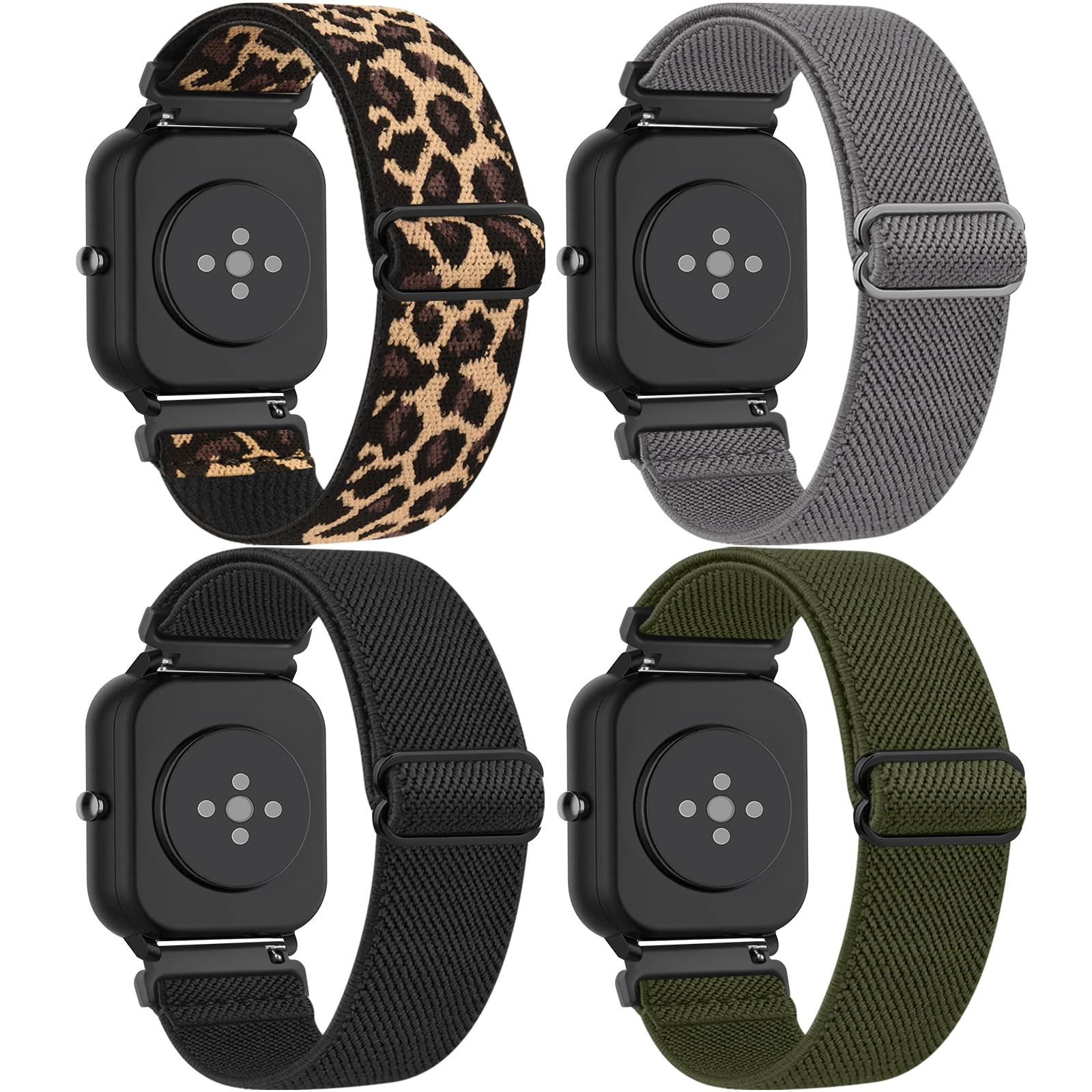 Amzpas [4 PACK] Stretchy Straps for Amazfit Active 3 Premium/T-Rex 3 Pro 44mm/Active 2/2 Square/Active/GTS 4 Mini/GTS4/GTS 3/GTS 2 Mini, Bip U Pro/Bip 3/Bip 3 Pro, 20mm Quick Release Wristband 01
