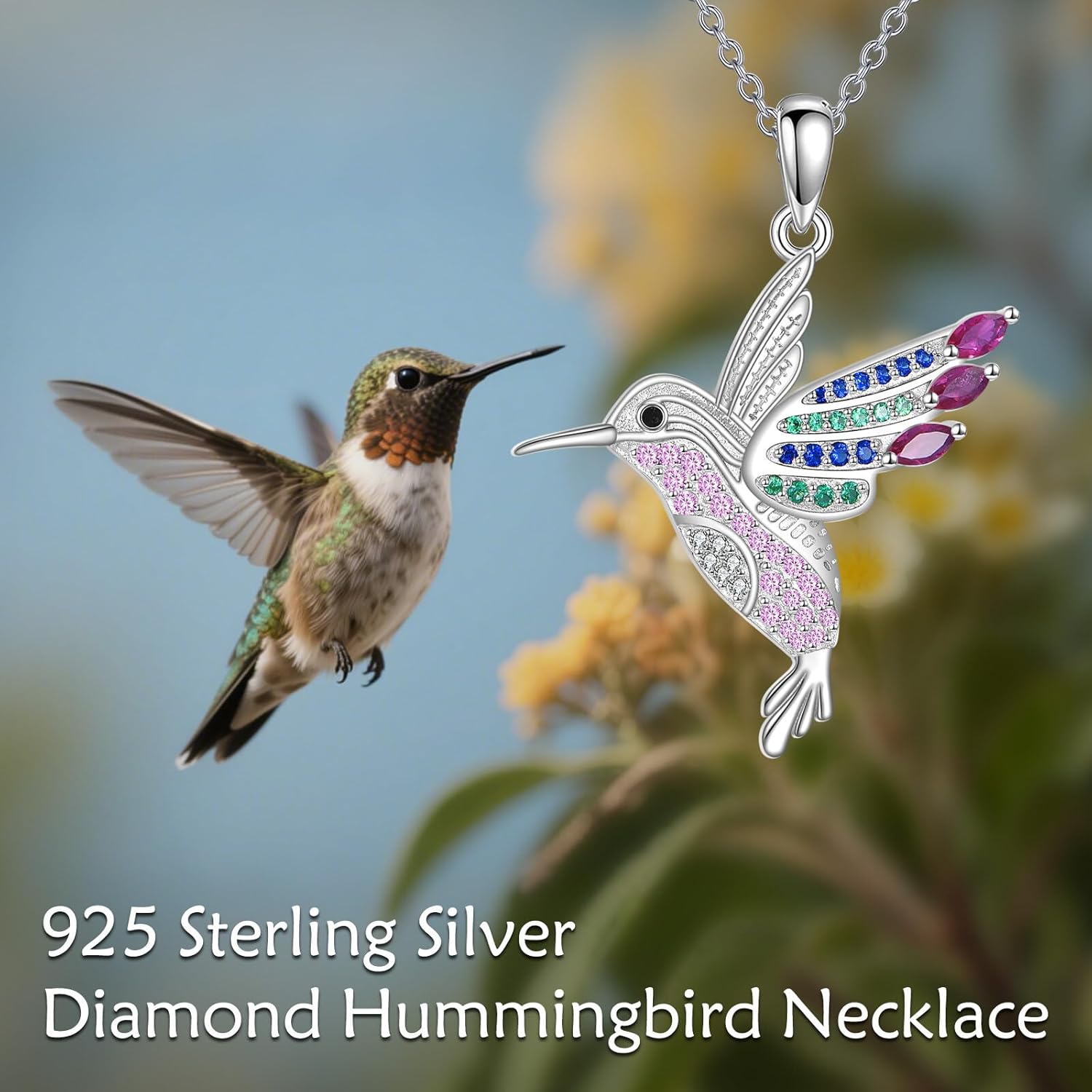 Diamond Hummingbird Necklace for Women S925 Sterling Silver Hummingbird Teardrop Pendant Jewelry Anniversary Mother's Day Jewelry Gifts for Her, Mom, Wife - Image 5