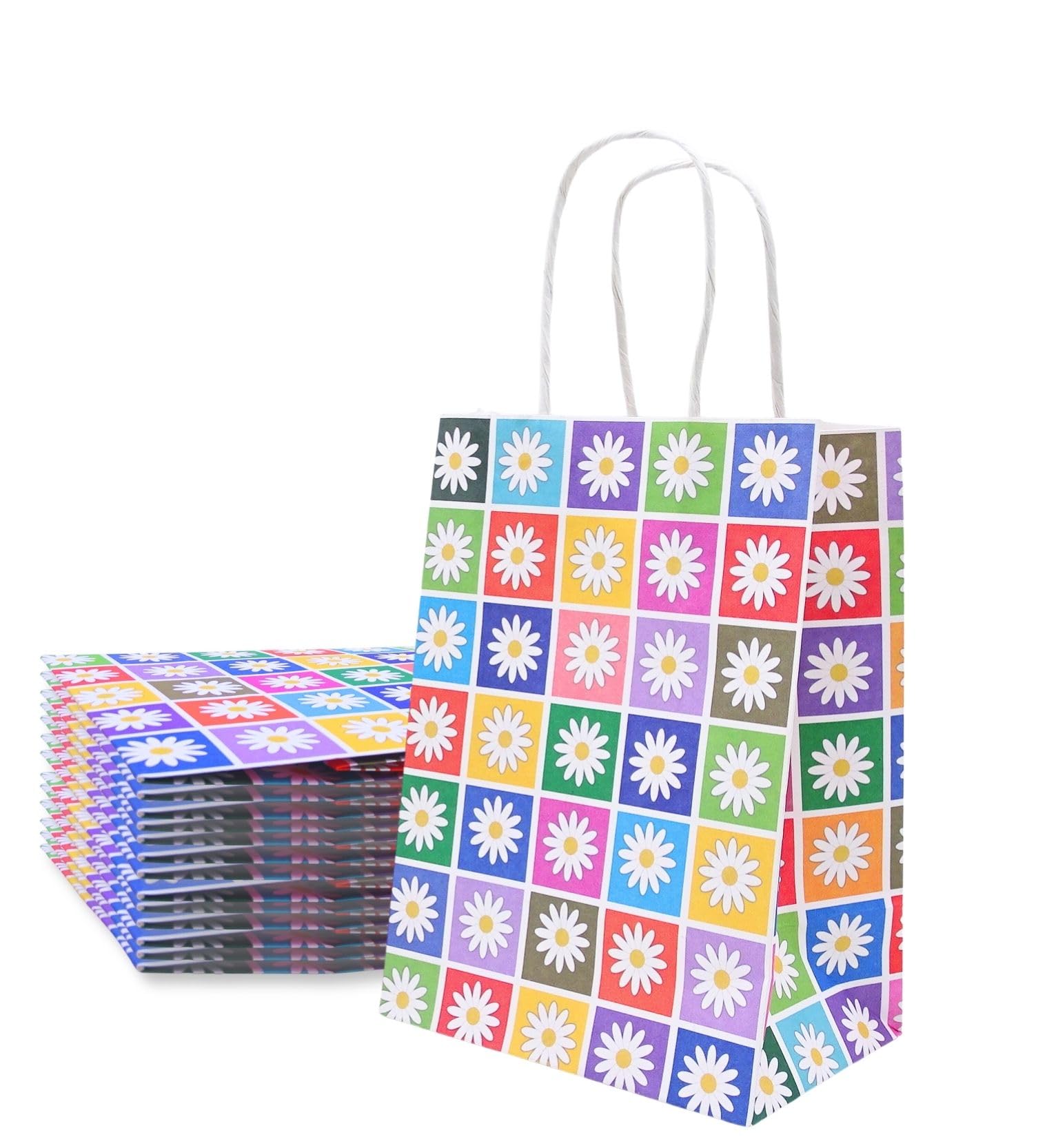 Gitanjali Paper Curves® Gift Bags- 5pcs 6x8x4 inch Floral Design Small Paper Bags with Handle, Return Gift Bag, Party Favor Goodie Treat Bag, Paper Carry Bags, Disposable Paper covers (Small-Floral, Pack of 5)
