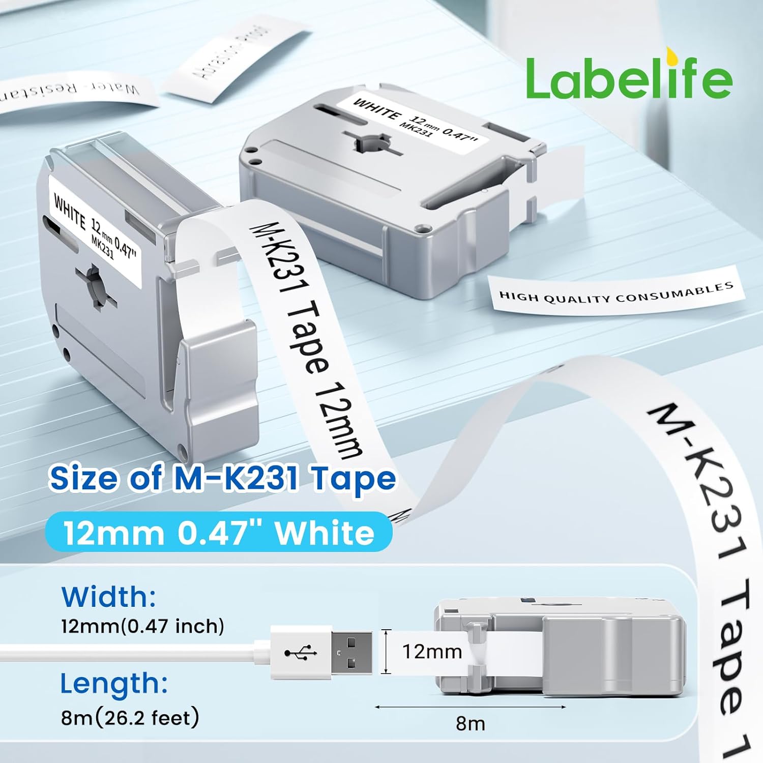 Labelife M-K231 PTM95 Label Tape Replace for Brother M Tape P Touch M-K231S M231 MK231 M-231 12mm 0.47 Inch for Brother PTouch PT-M95 PT-65 PT-80 PT-70 PT-45 PT-90 Label Makers, Black on White, 4 Pack - Image 3