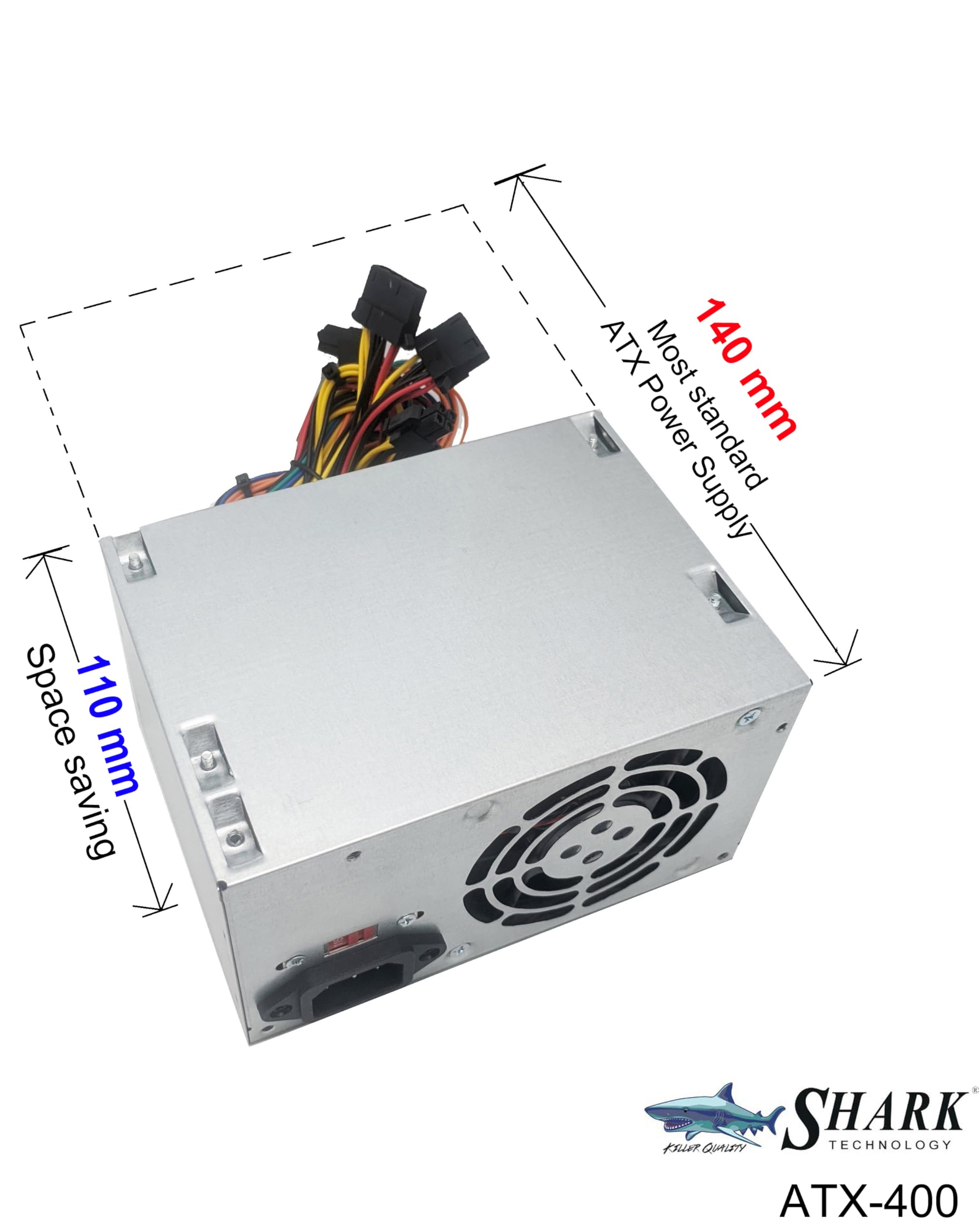 SHARK TECHNOLOGY 400W ATX 12V V2.1 Internal PC Power Supply with Strong Turbo Fan for Desktop Tower Computer