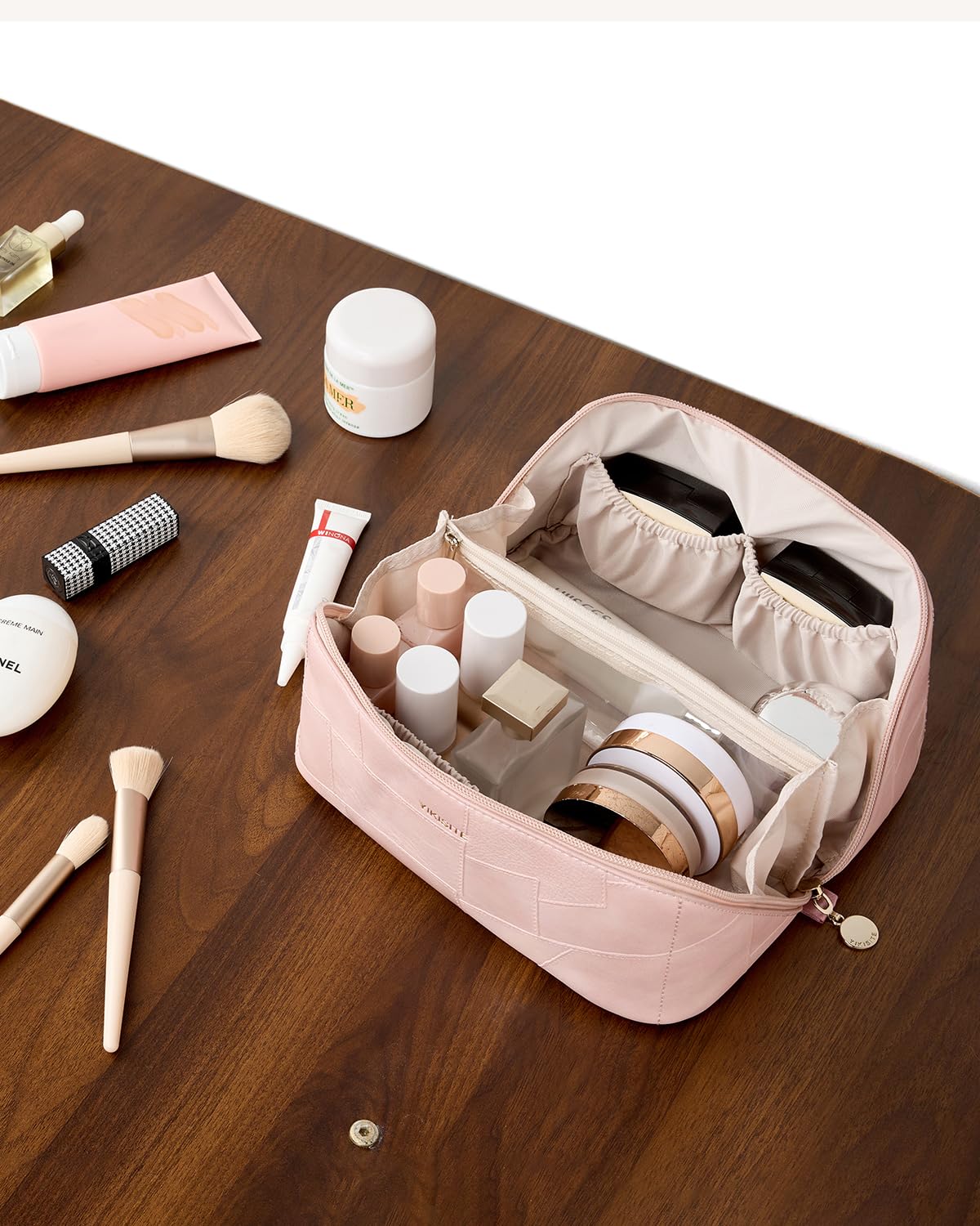 Makeup Bag Cosmetic Organizer with Divider and Handle