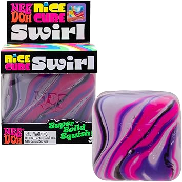 Schylling NeeDoh Nice Cube Swirl - Sensory Toy with a Super Solid Squish - Unique, Swirling Color Blend - Ages 3 and Up - Pink/White/Purple; One Cube Per Pack