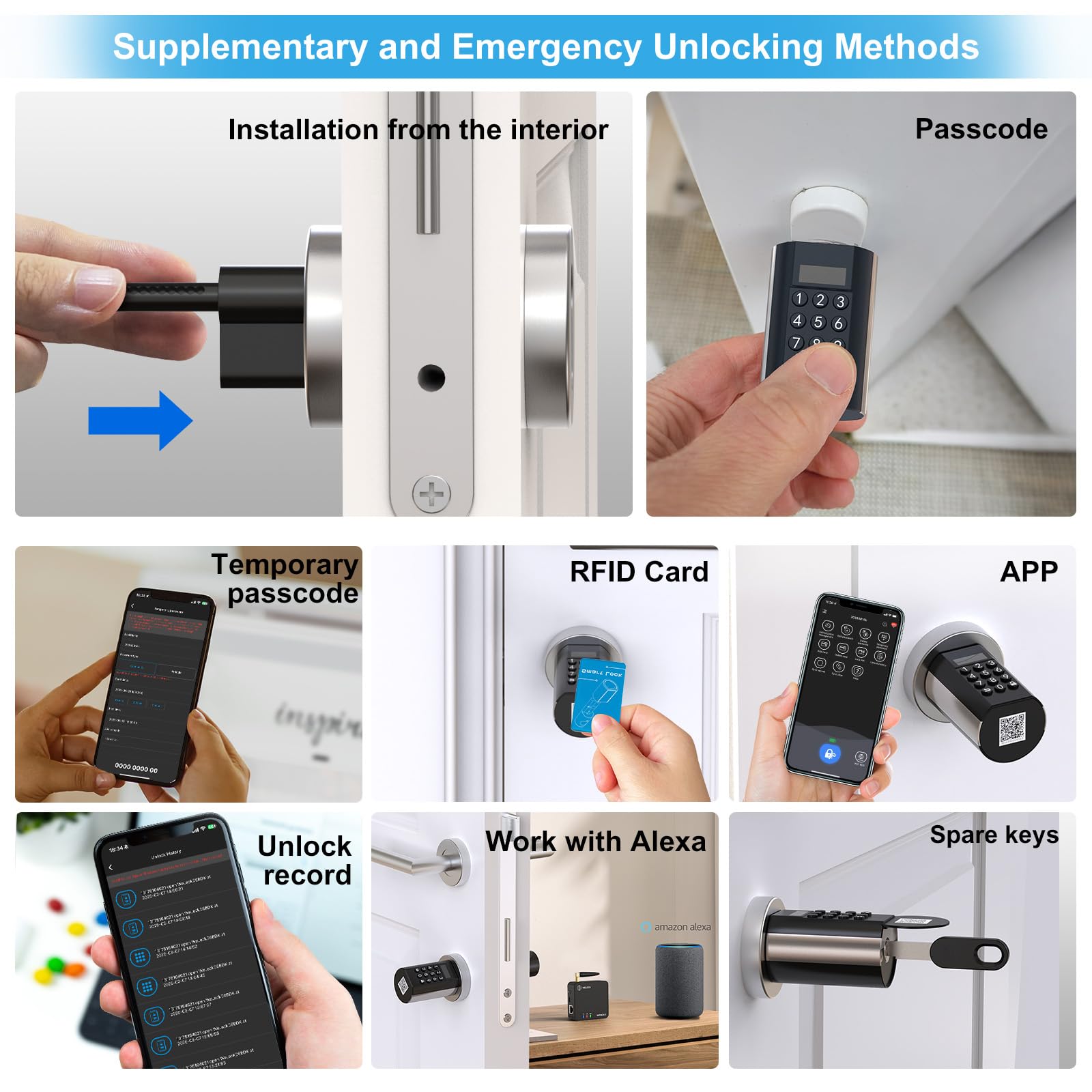 WELOCK Serratura Smart PCB72 con Password,Carte RFID e APP,Serratura Elettronica WiFi,serratura porta blindata livello di impermeabilità IP65,Cilindro 65x30 per porte da 65 a 130mm,Smart lock