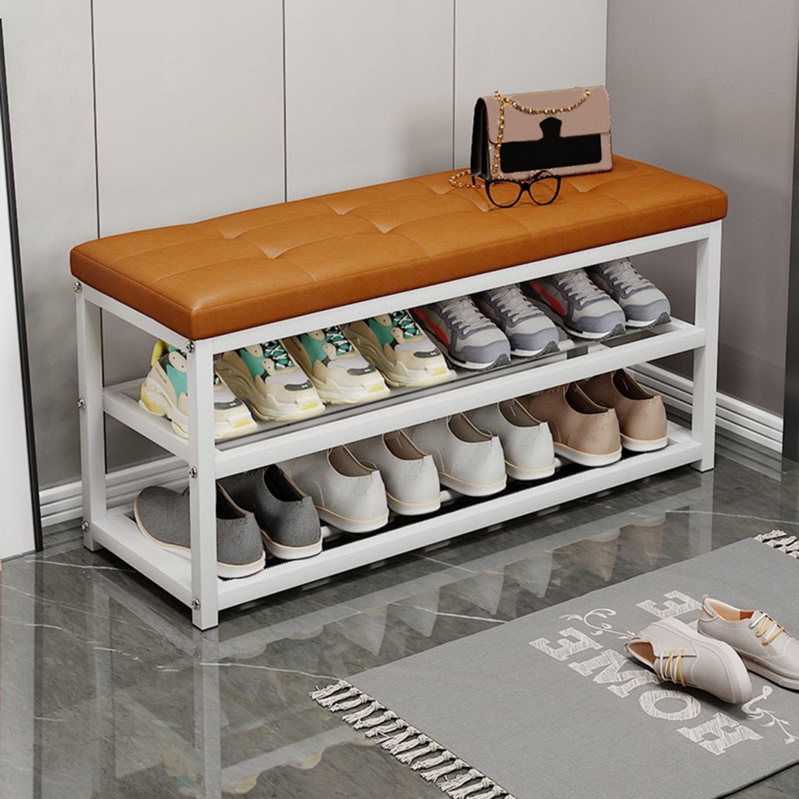 Banc à Chaussures Doré pour Entrée et Salon afin de Ranger avec Style