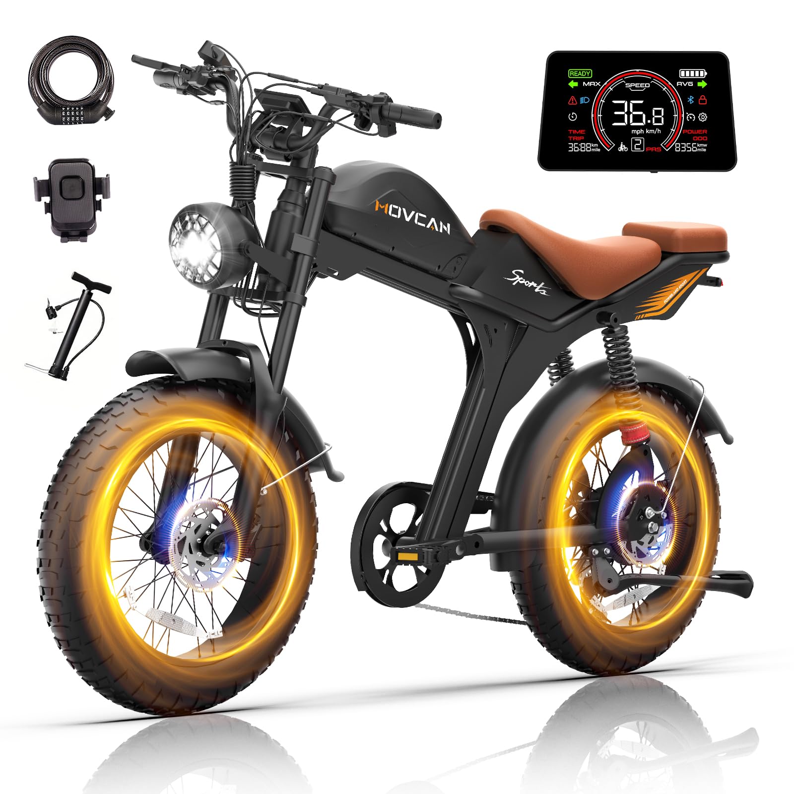 Movcan V70 Electric Dirt Bike for Adults,2000W Motor Peak 2500W Up to 35MPH,52V 23.4Ah Removable Battery,20” Fat Tire Ebike,7 Speed Dual Hydraulic Brake Electric Motorcycle Bikes