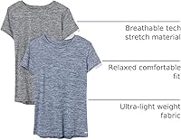 Vista 23 de Yaxa Essentials Camiseta de manga corta con cuello redondo para mujer, de secado rápido, para entrenamiento, gimnasio, paquete múltiple Tinte