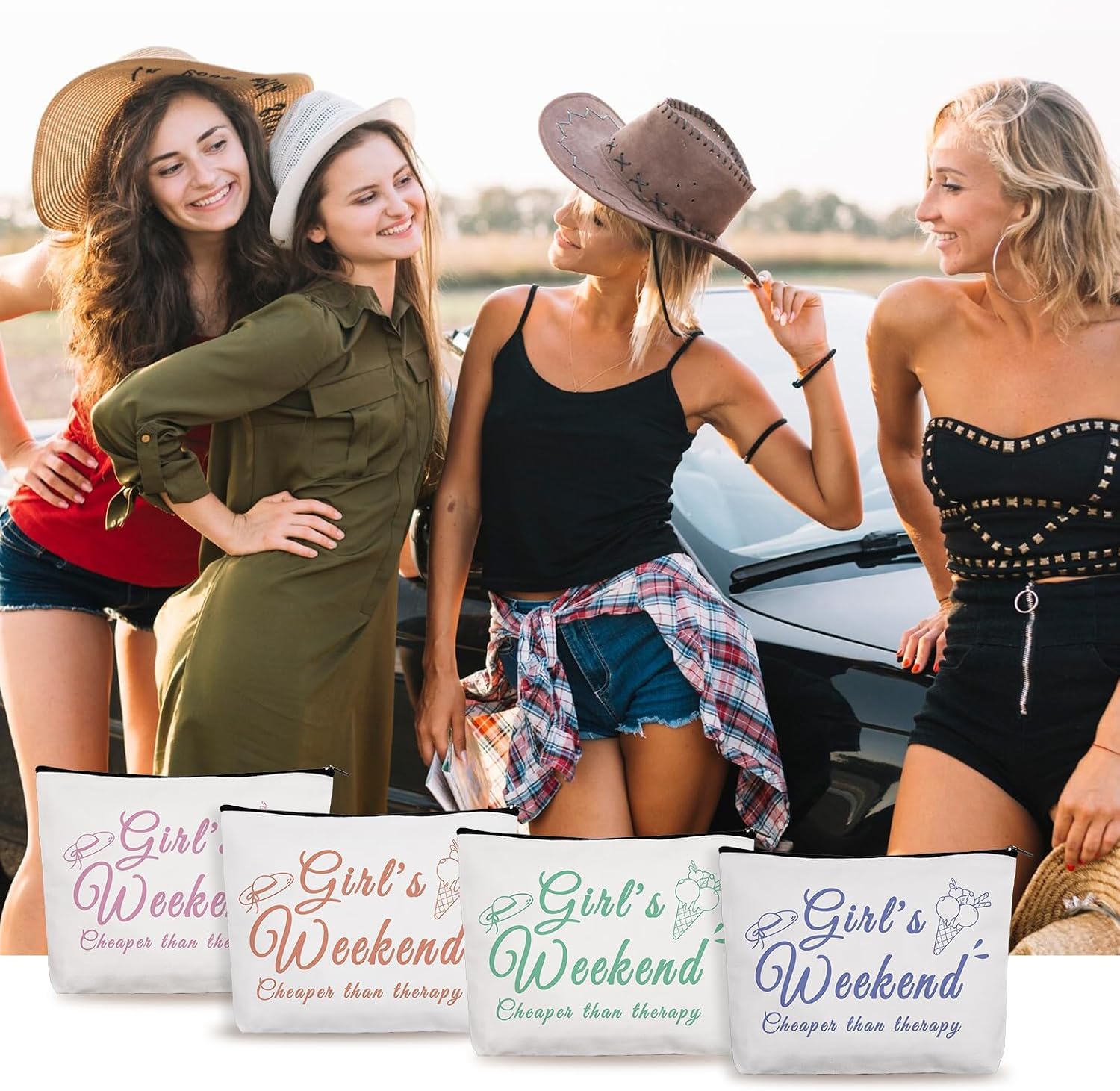 4 Pcs Girls Weekend Trip 2026 Makeup Bag Girls Weekend Gifts for Women,Cosmetic Bag Makeup Toiletry Bag Zipper Pouch Weekender Bags,Friendship Gift for Women Bestie Bride Friend Coworker image 5